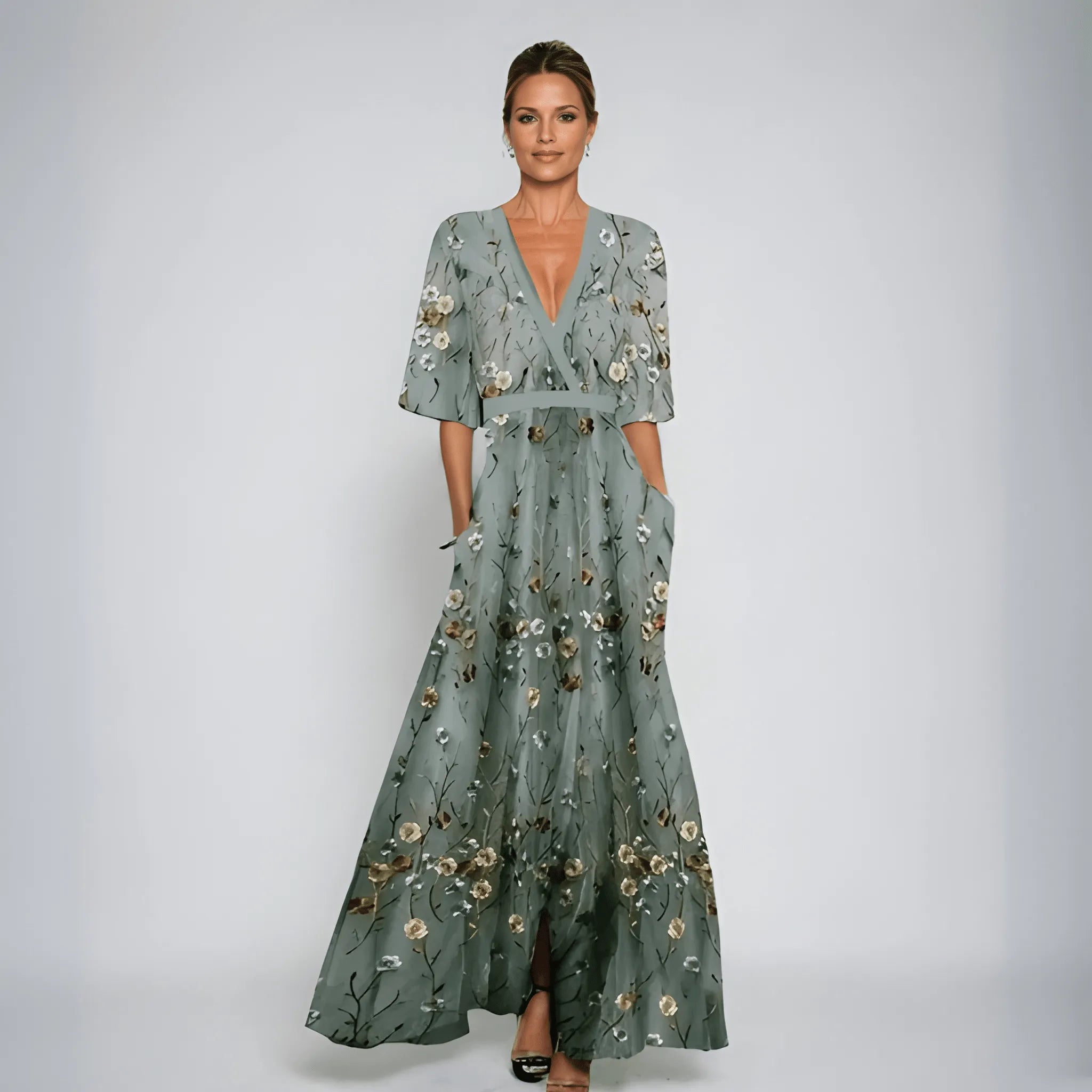 Women's Elegant Floral Maxi Summer Dress with V-Neck