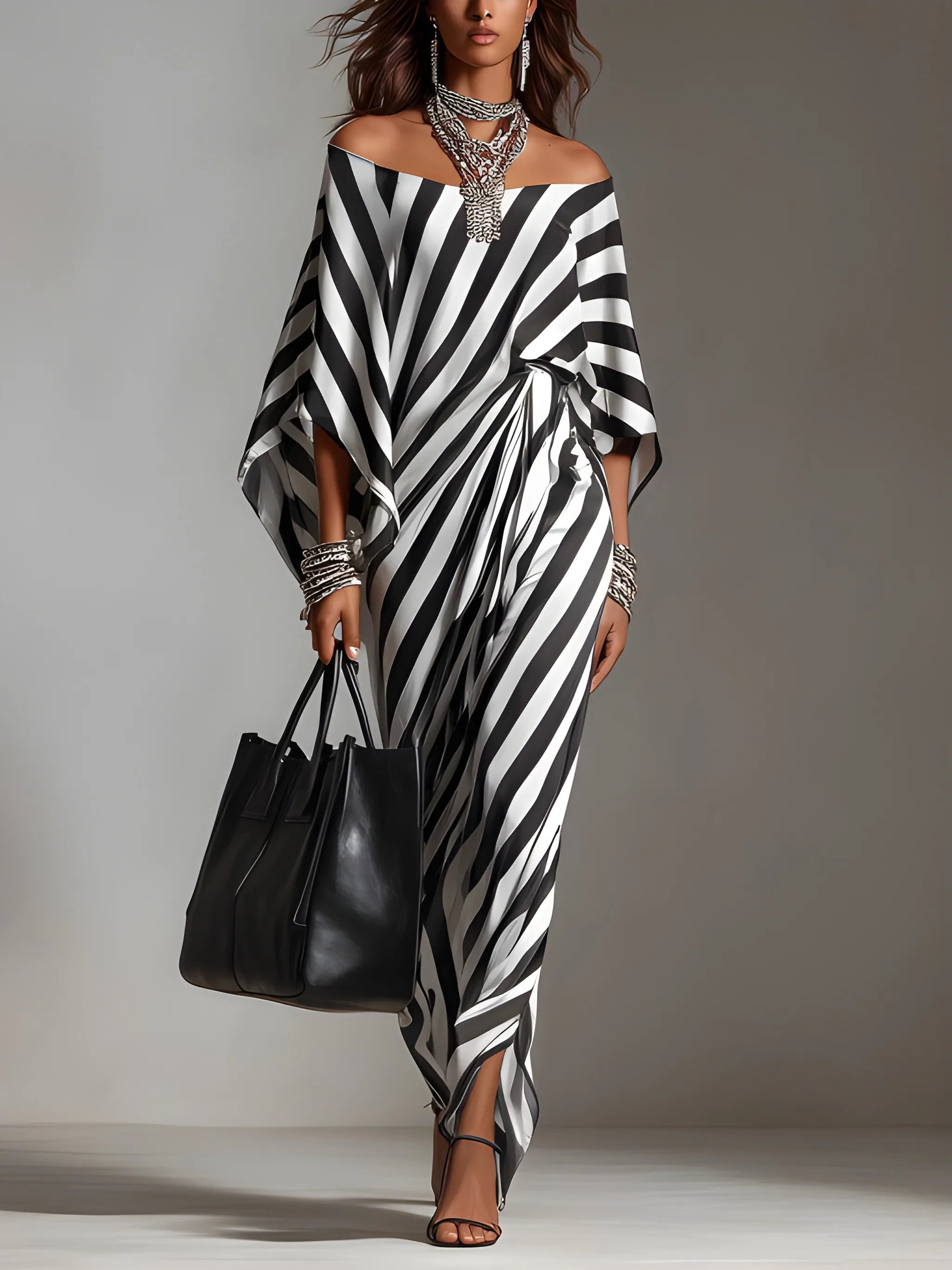 Women's Modern Bold Maxi Summer Dress with Asymmetric Hem