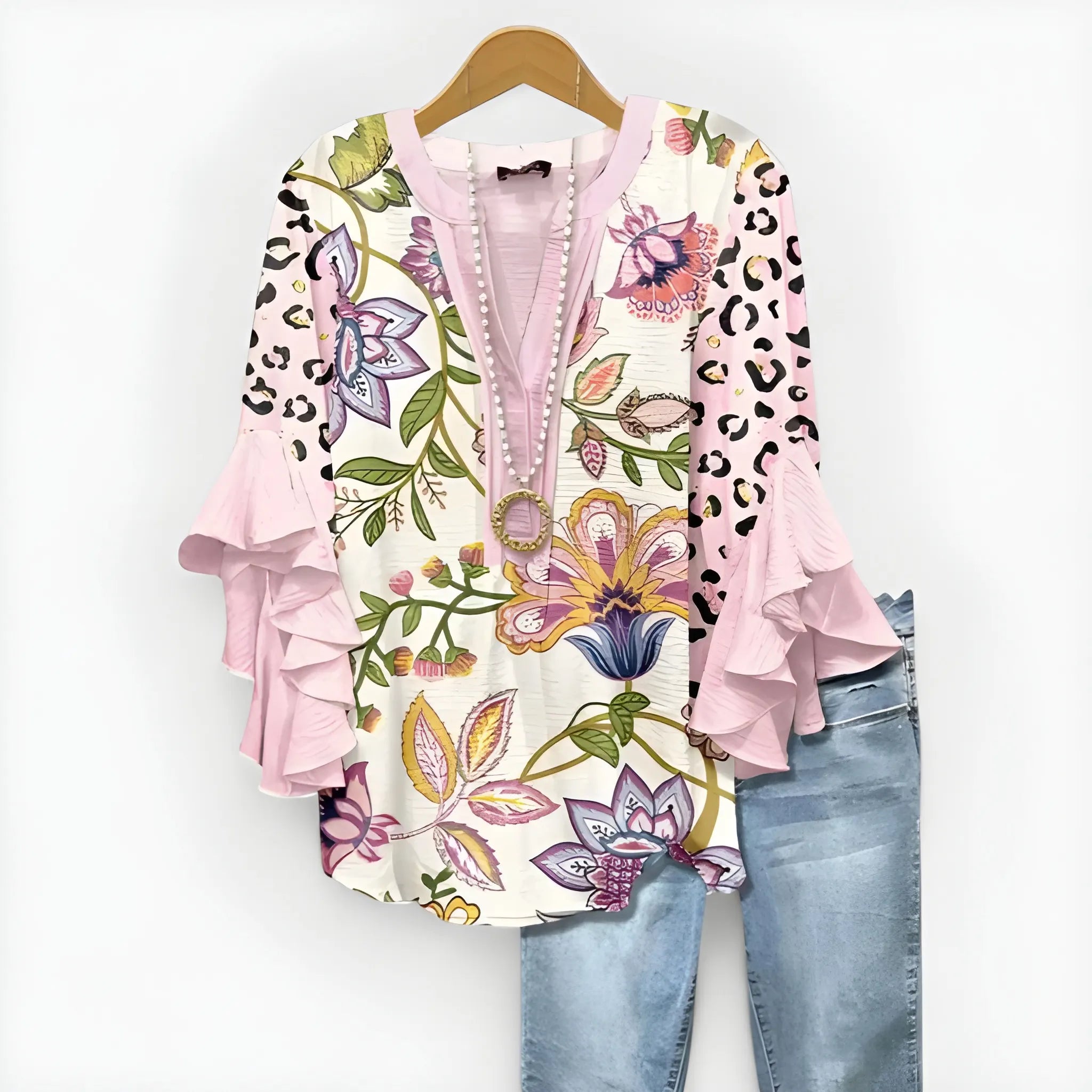 Women's Summer Loose Blouse with V-Neck and Ruffle Sleeves