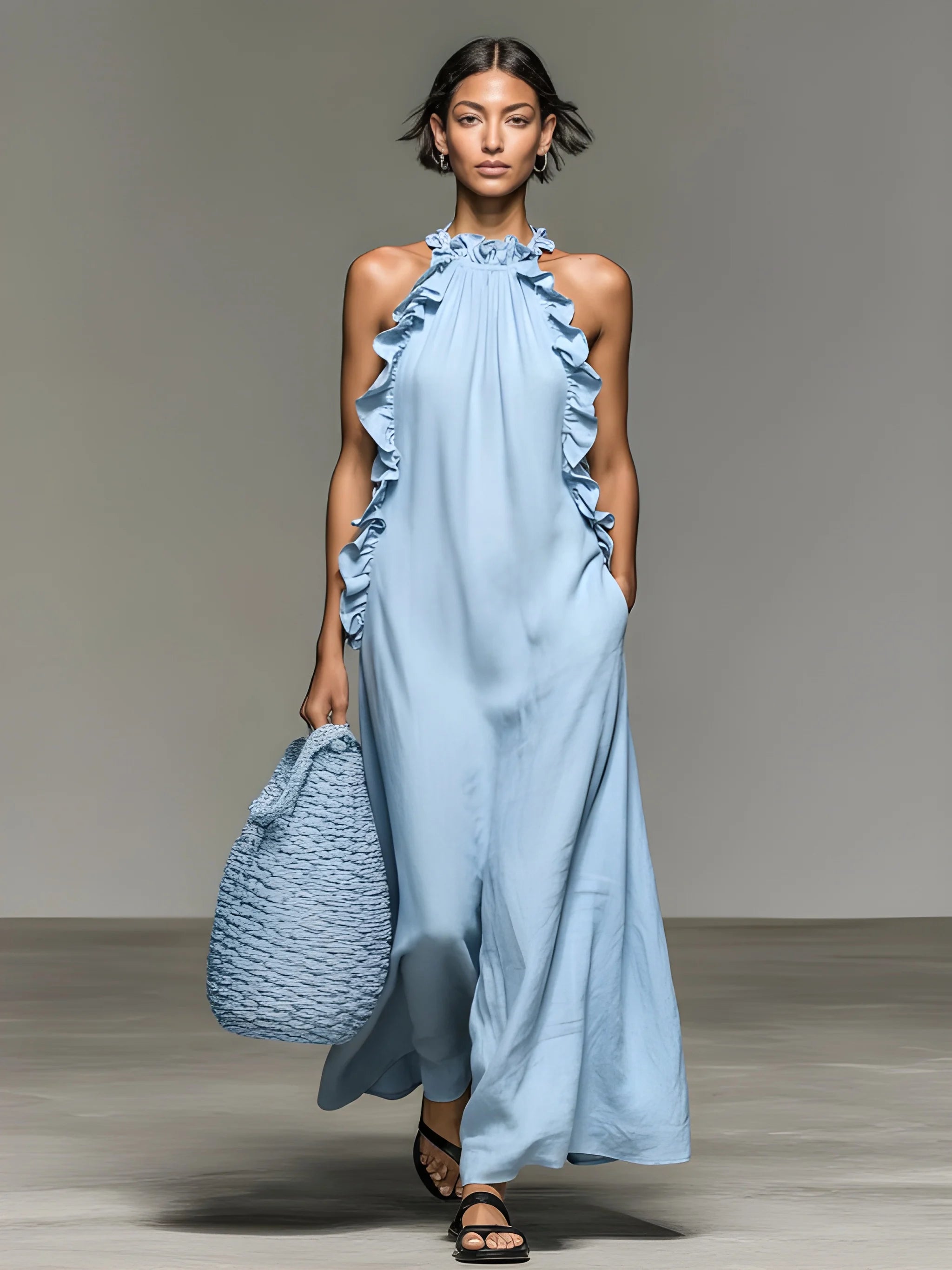 Women's Casual Boho Maxi Summer Dress with Ruffle Details