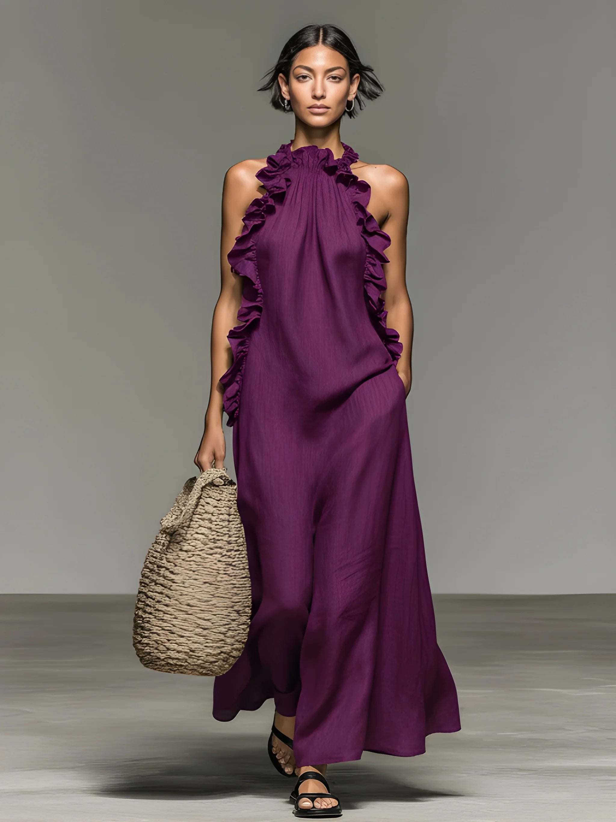Women's Casual Boho Maxi Summer Dress with Ruffle Details