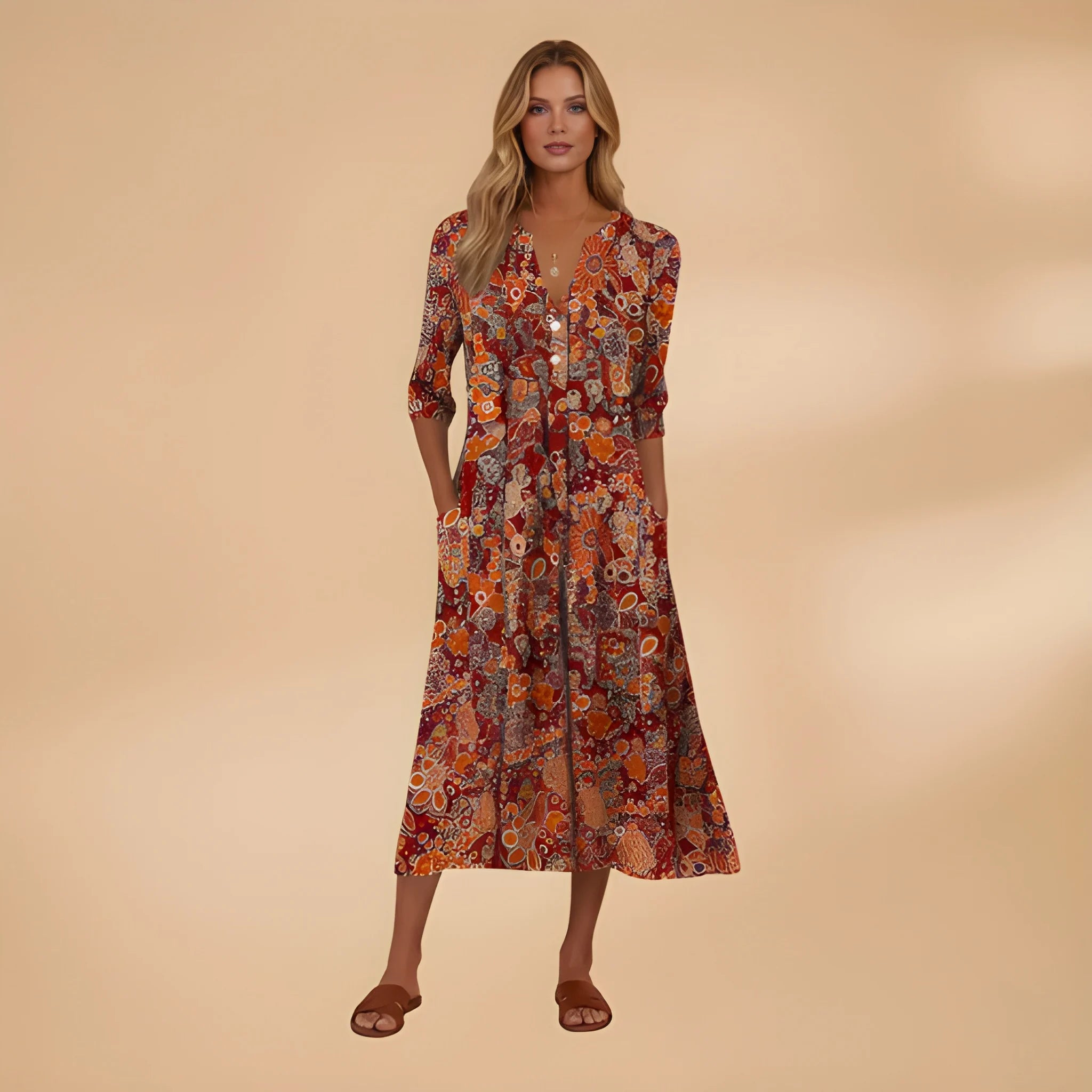 Women's Vintage Elegant Midi Summer Dress with Pockets