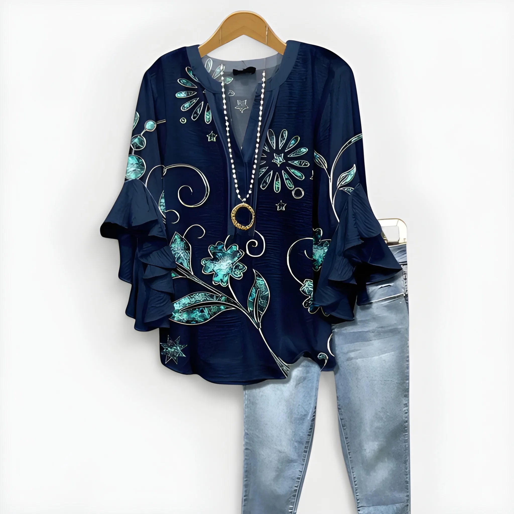 Women's Summer Loose Blouse with V-Neck and Ruffle Sleeves