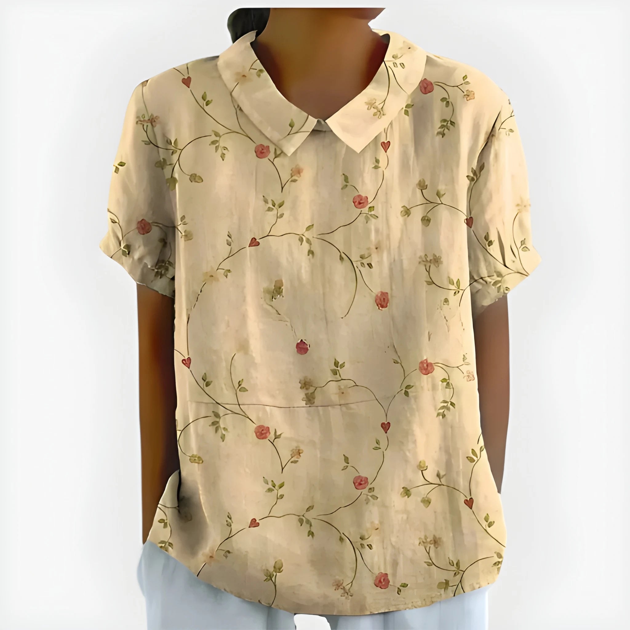 Women's Summer Striped Blouse with Short Sleeve and V-Neck