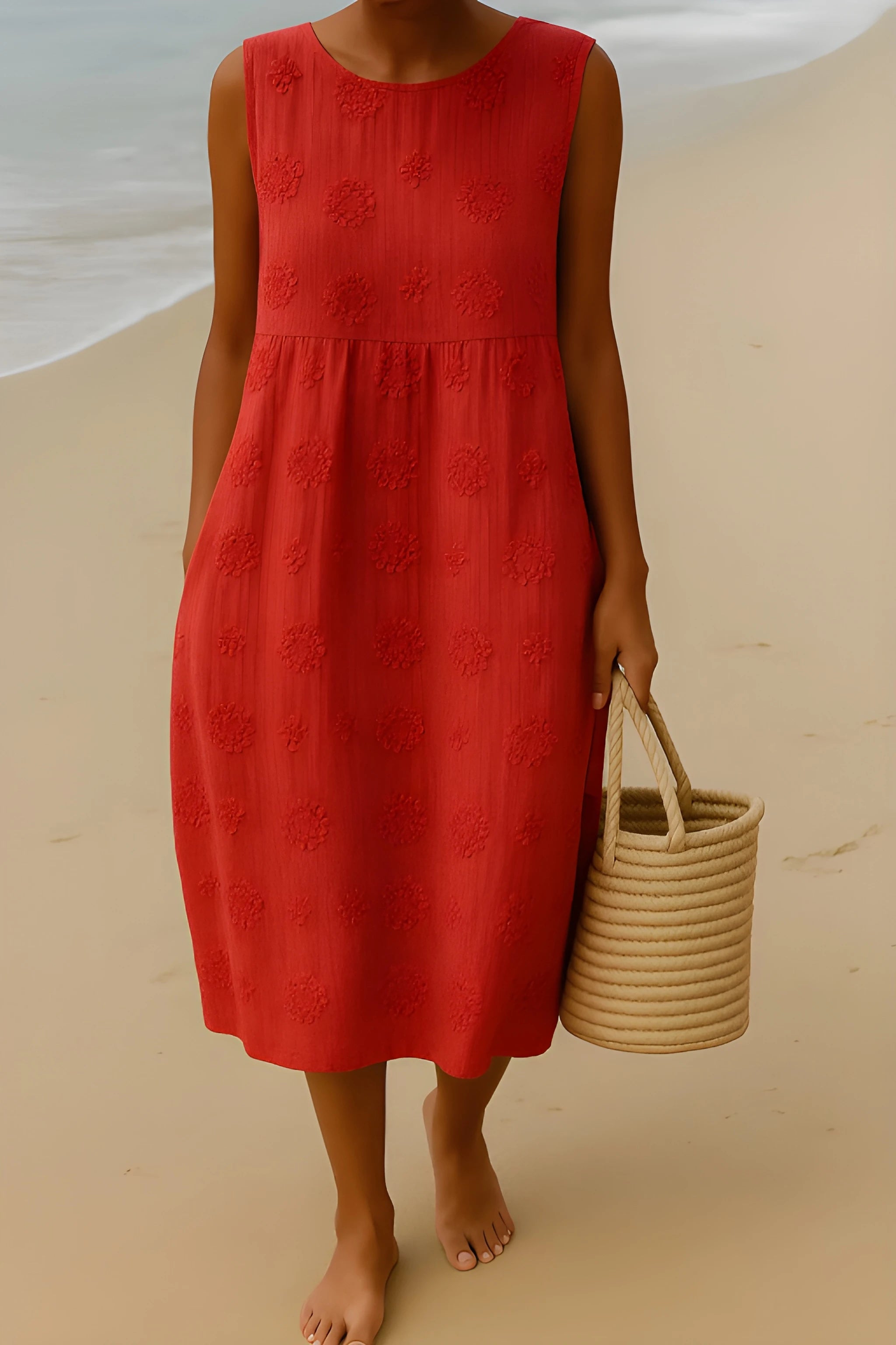 Women's Vintage Casual Midi Summer Dress with Embroidered Pattern