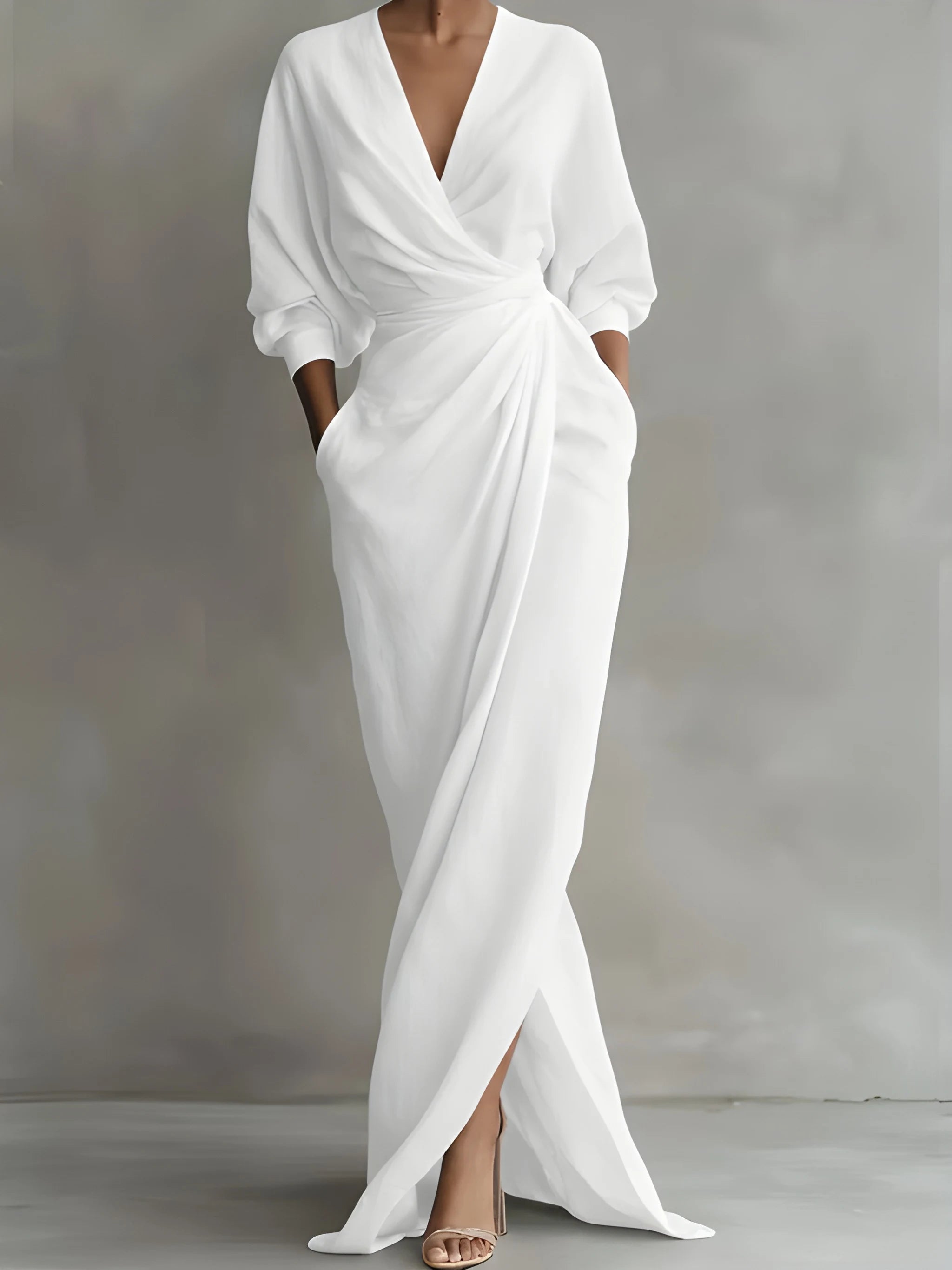 Women's Elegant Flowy Maxi Summer Dress with Wrap Waist
