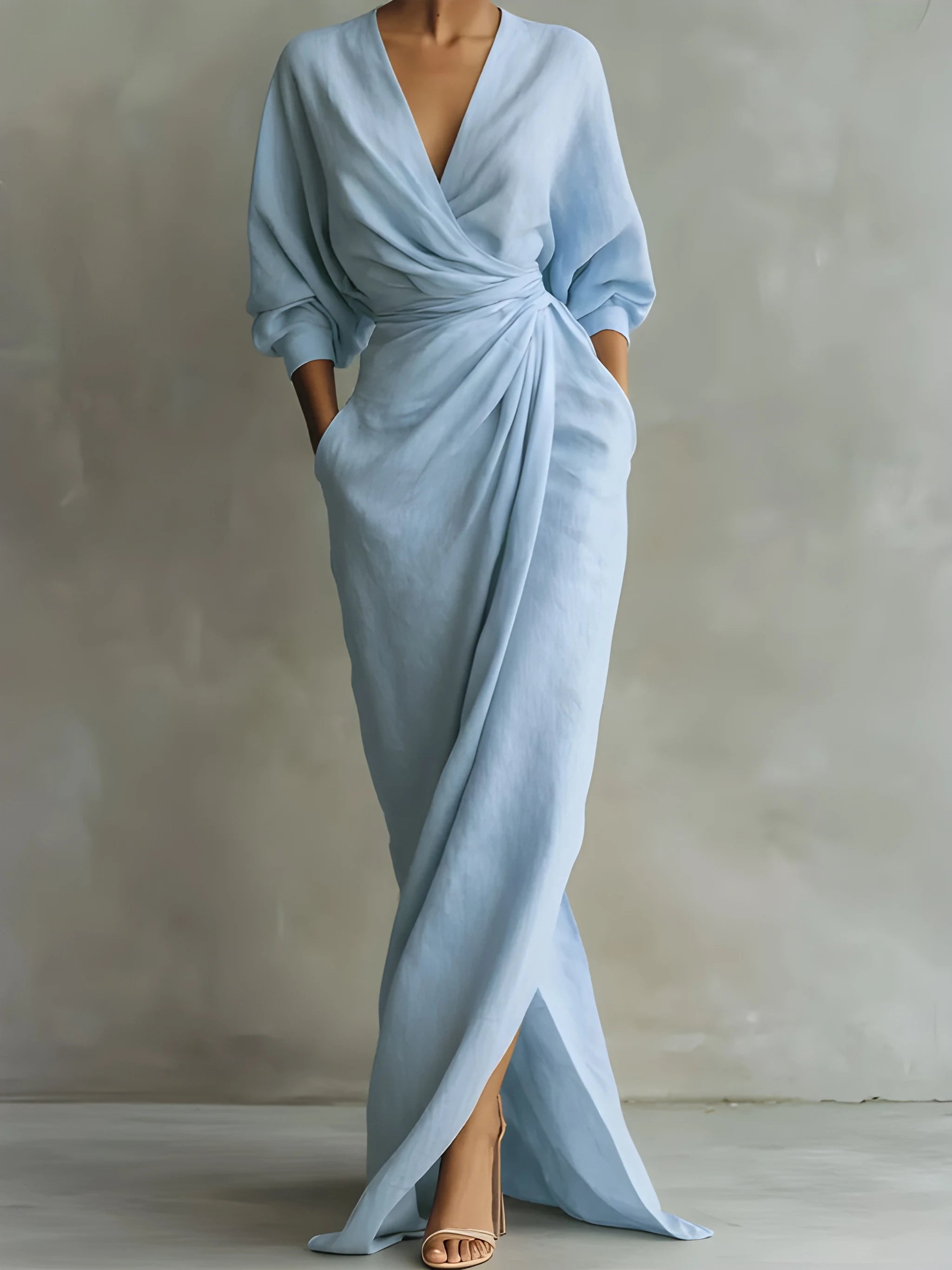 Women's Elegant Flowy Maxi Summer Dress with Wrap Waist