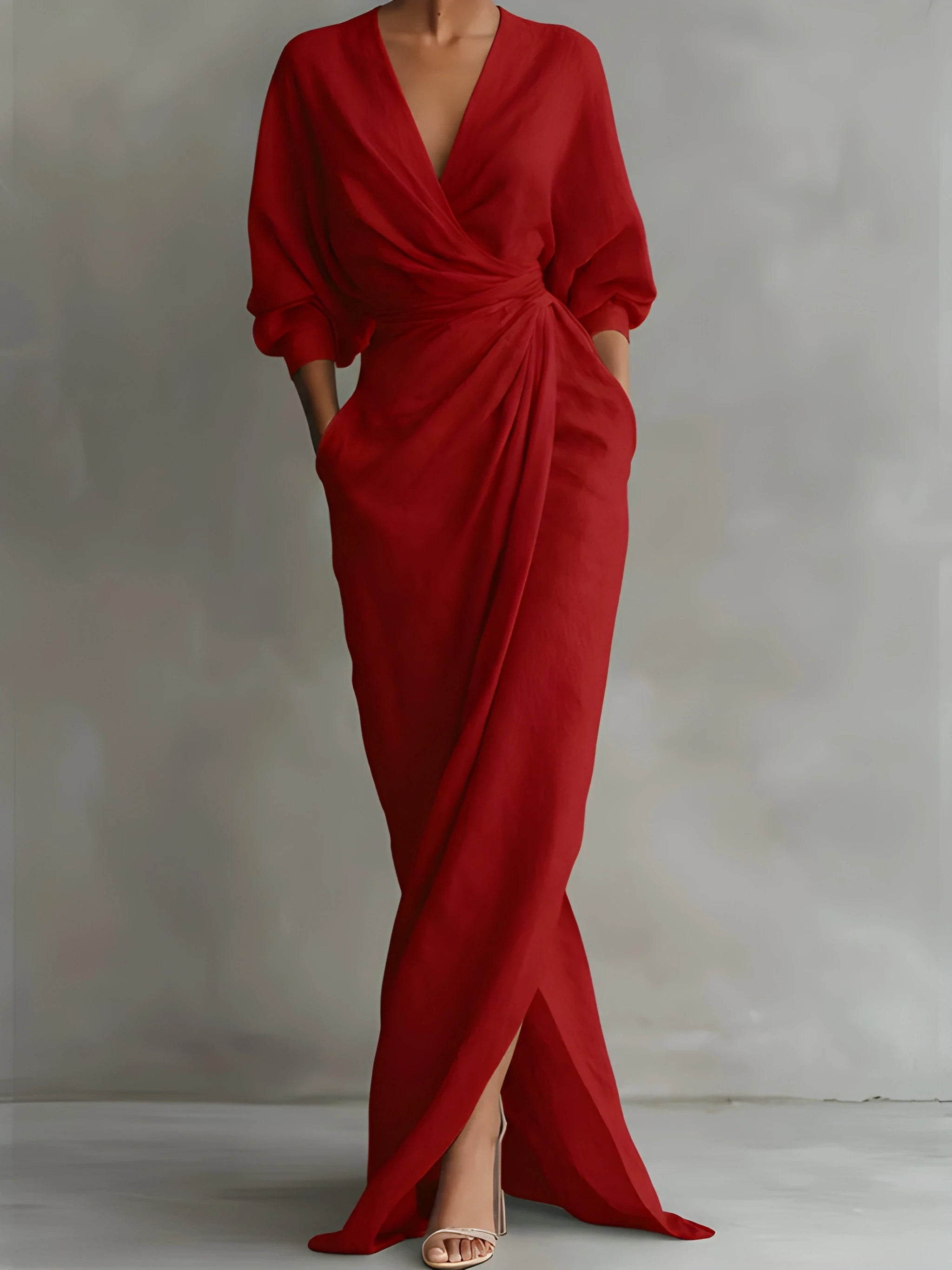 Women's Elegant Flowy Maxi Summer Dress with Wrap Waist