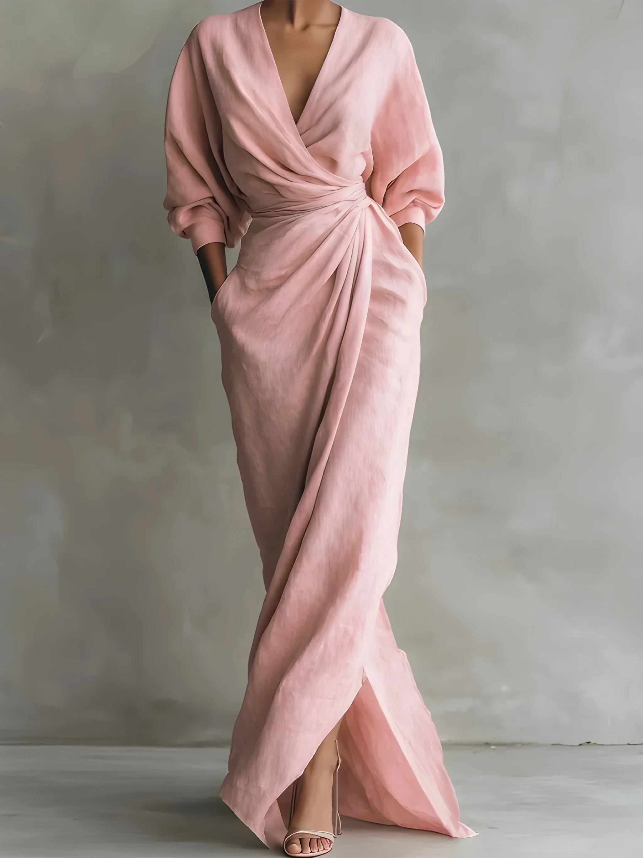 Women's Elegant Flowy Maxi Summer Dress with Wrap Waist