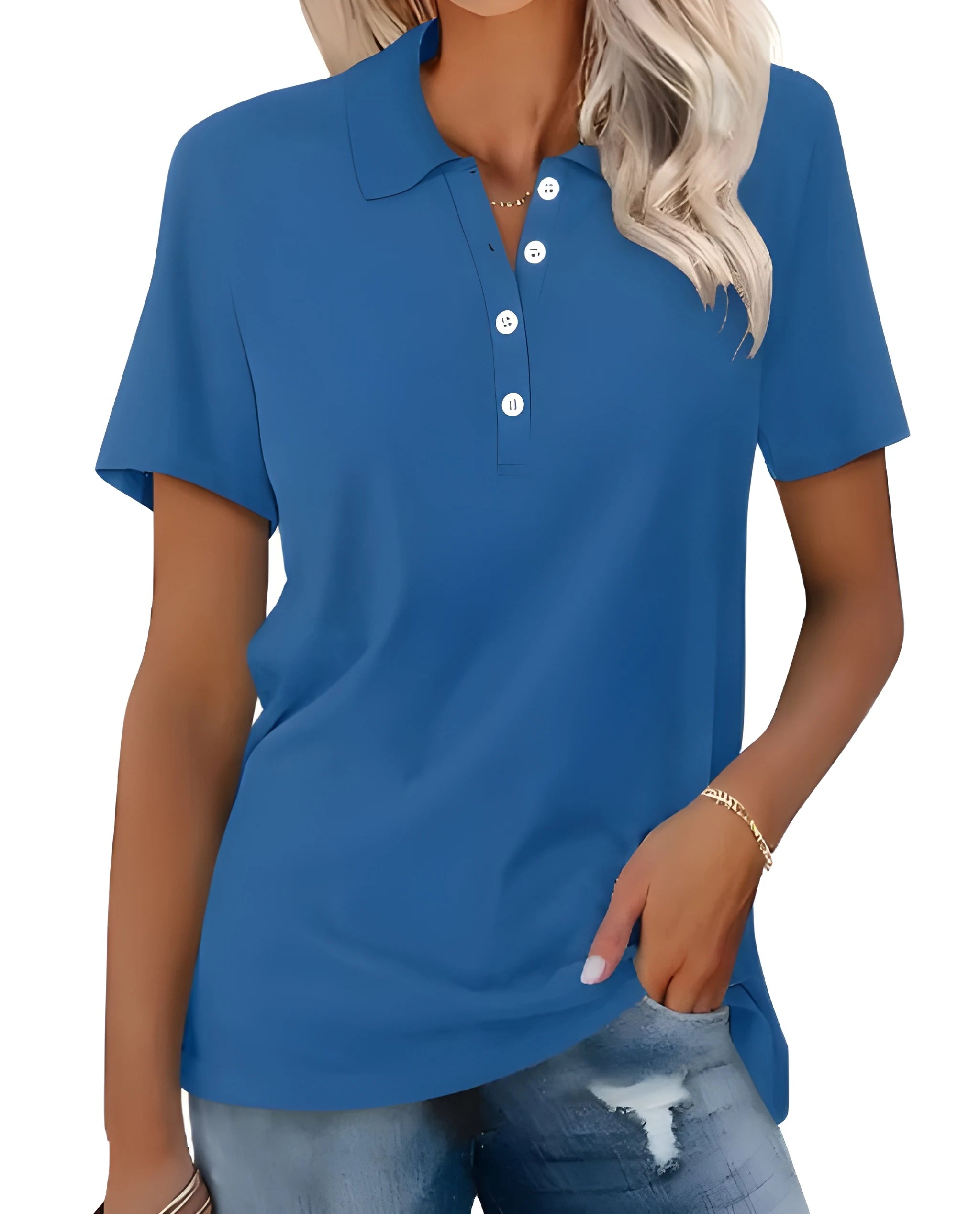 Women's Casual Polo Shirt with V-Neck and Short Sleeve