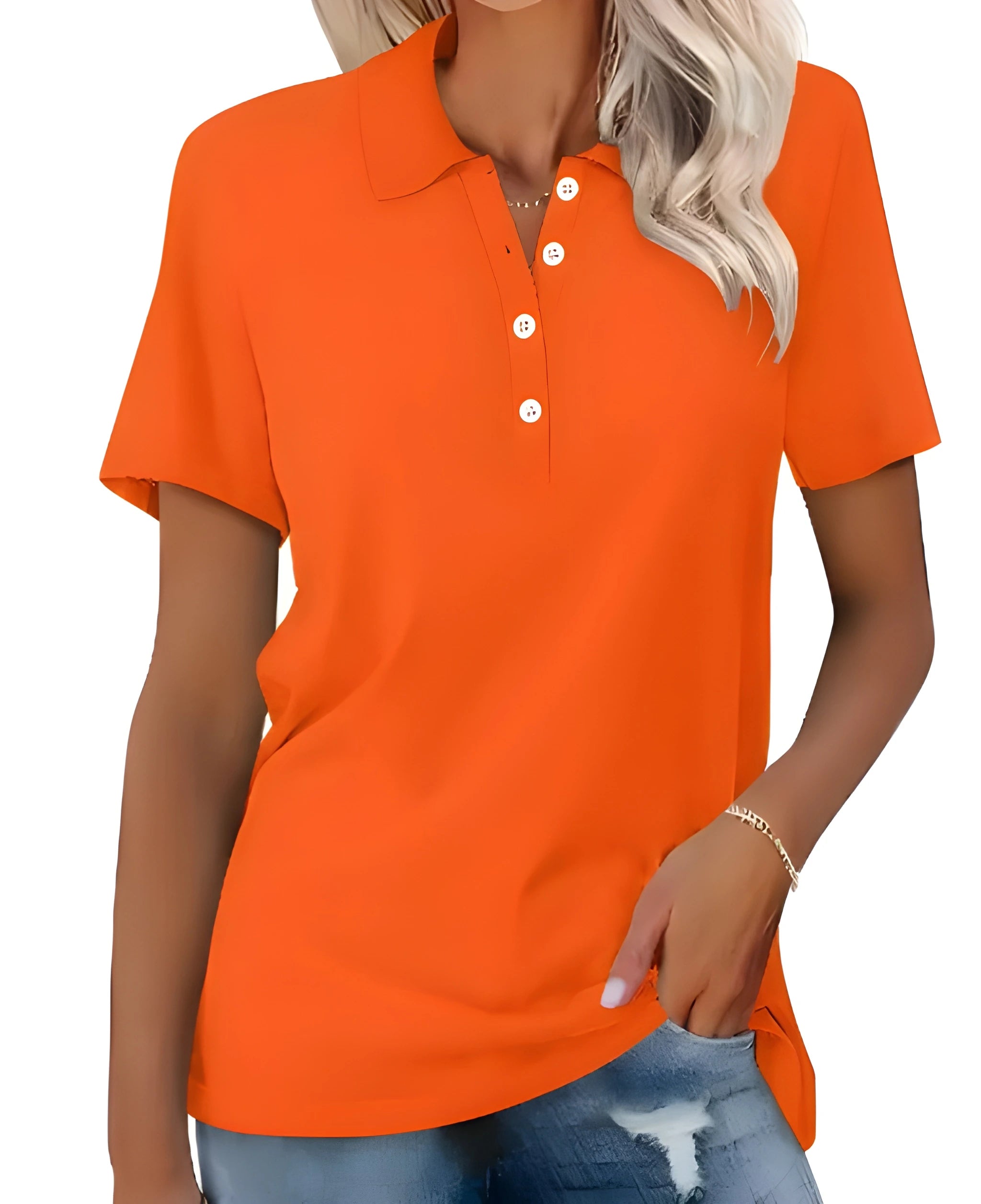 Women's Casual Polo Shirt with V-Neck and Short Sleeve
