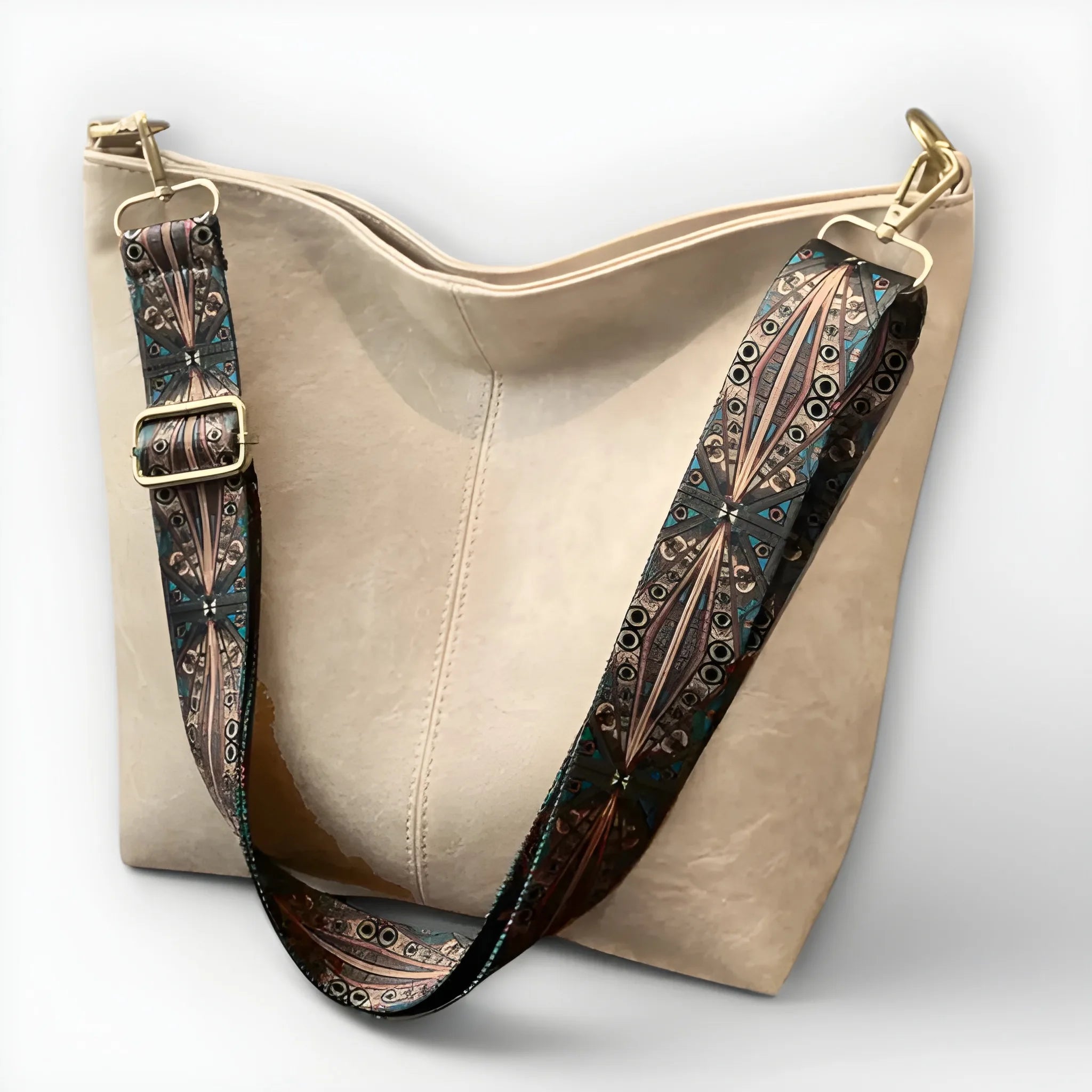 Women's Artistic Belt Shoulder Bag with Patterned Strap