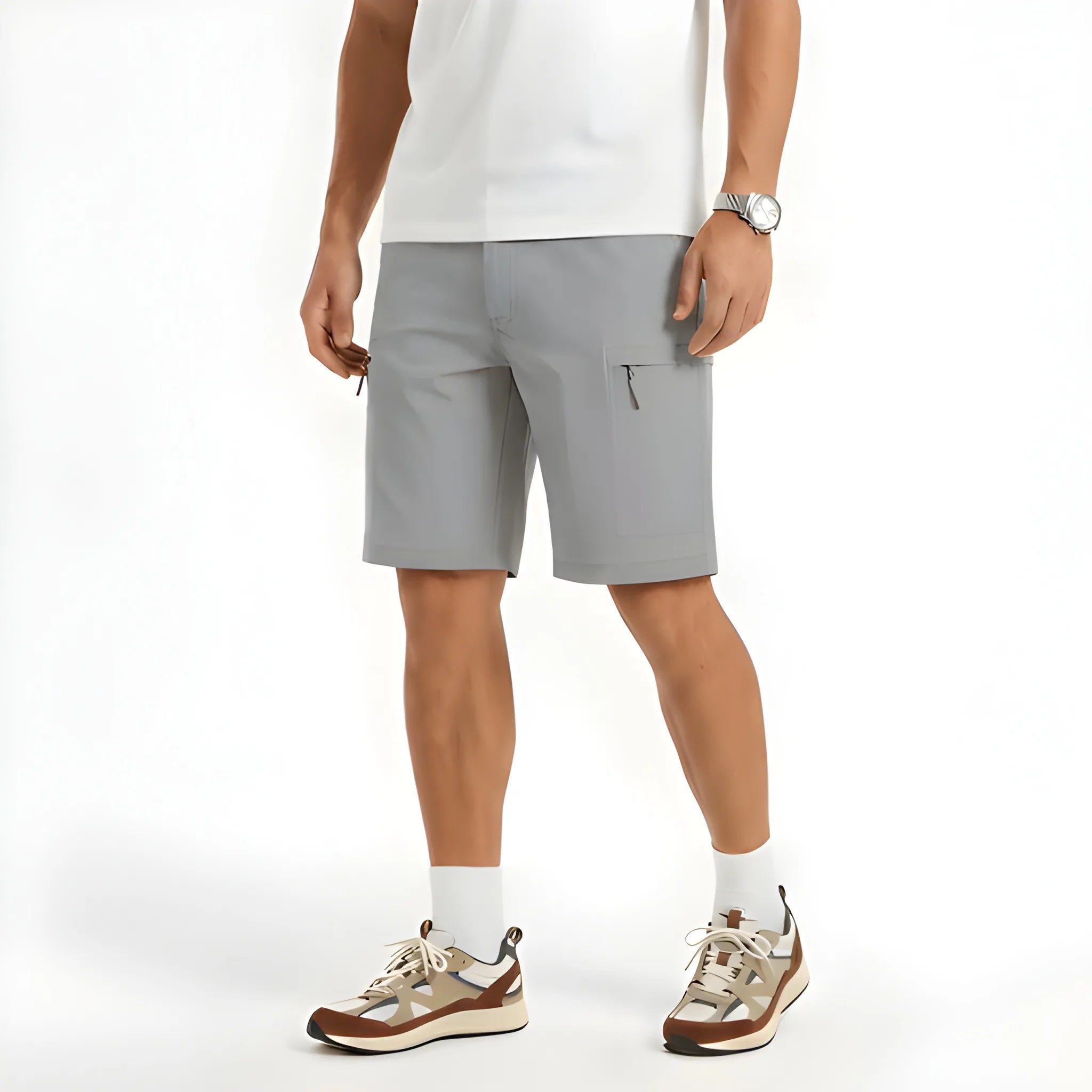Men's Cargo Casual Shorts with Elastic Waist and Zip Pockets