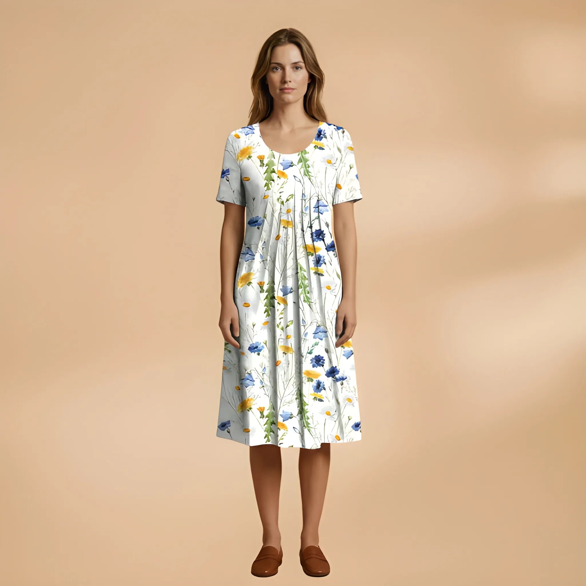 Women's Casual Flowy Midi Summer Dress with Tiered Skirt