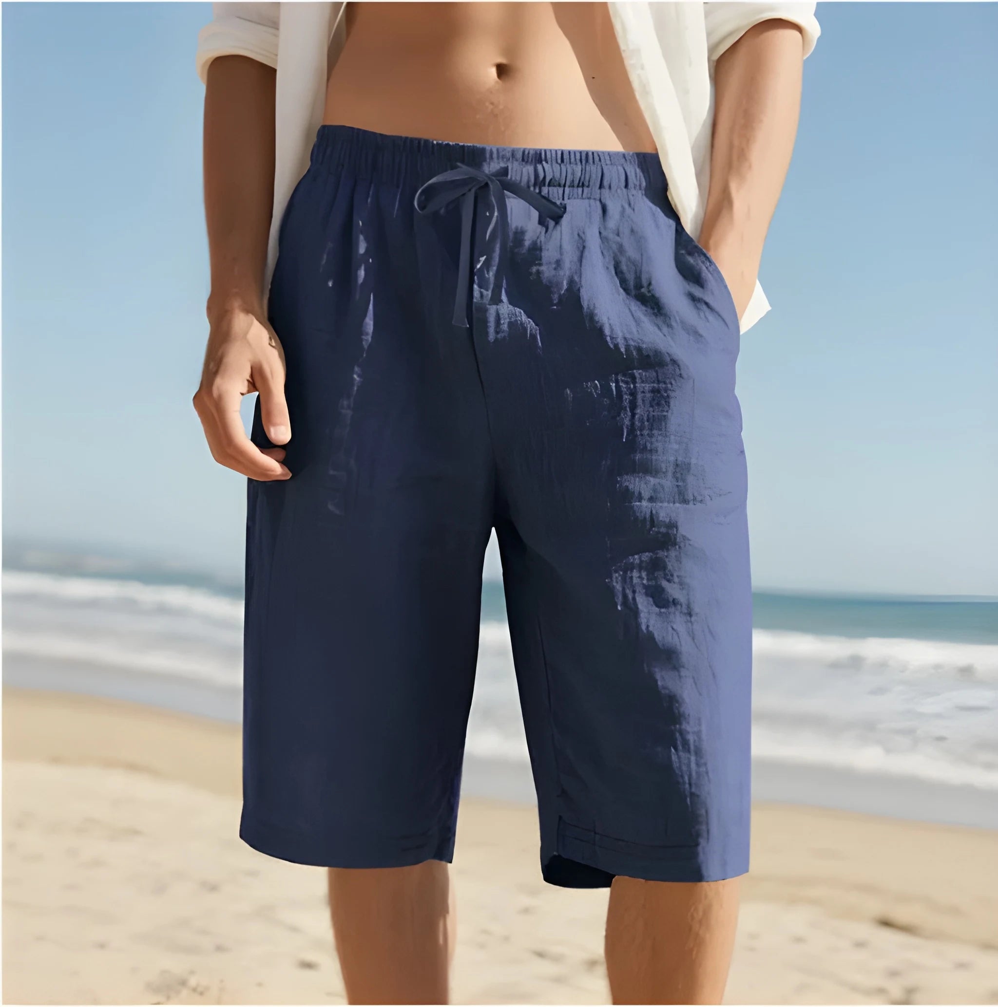 Men's Casual Chino Shorts with Drawstring Waist and Pockets
