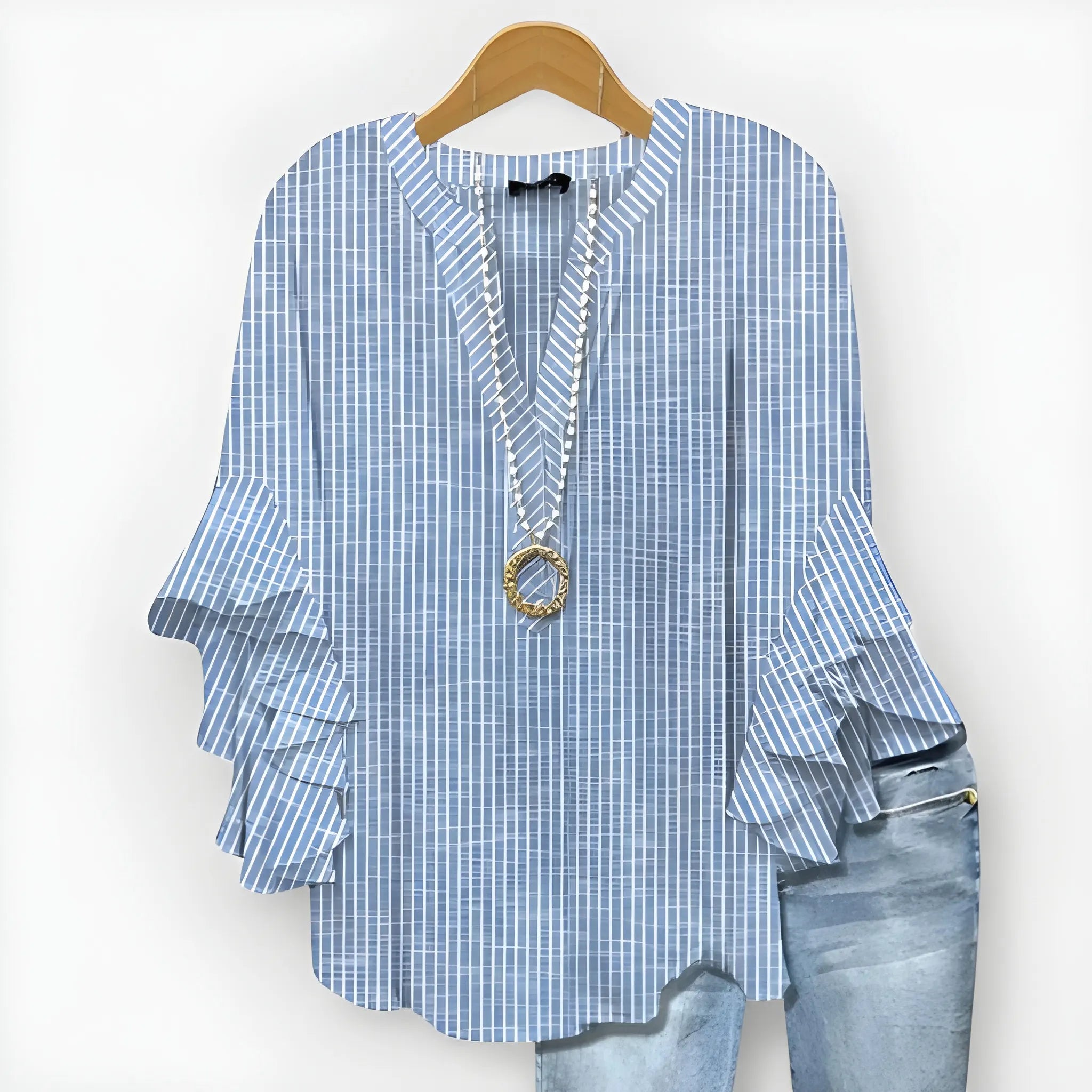 Women's Summer Loose Blouse with V-Neck and Ruffle Sleeves