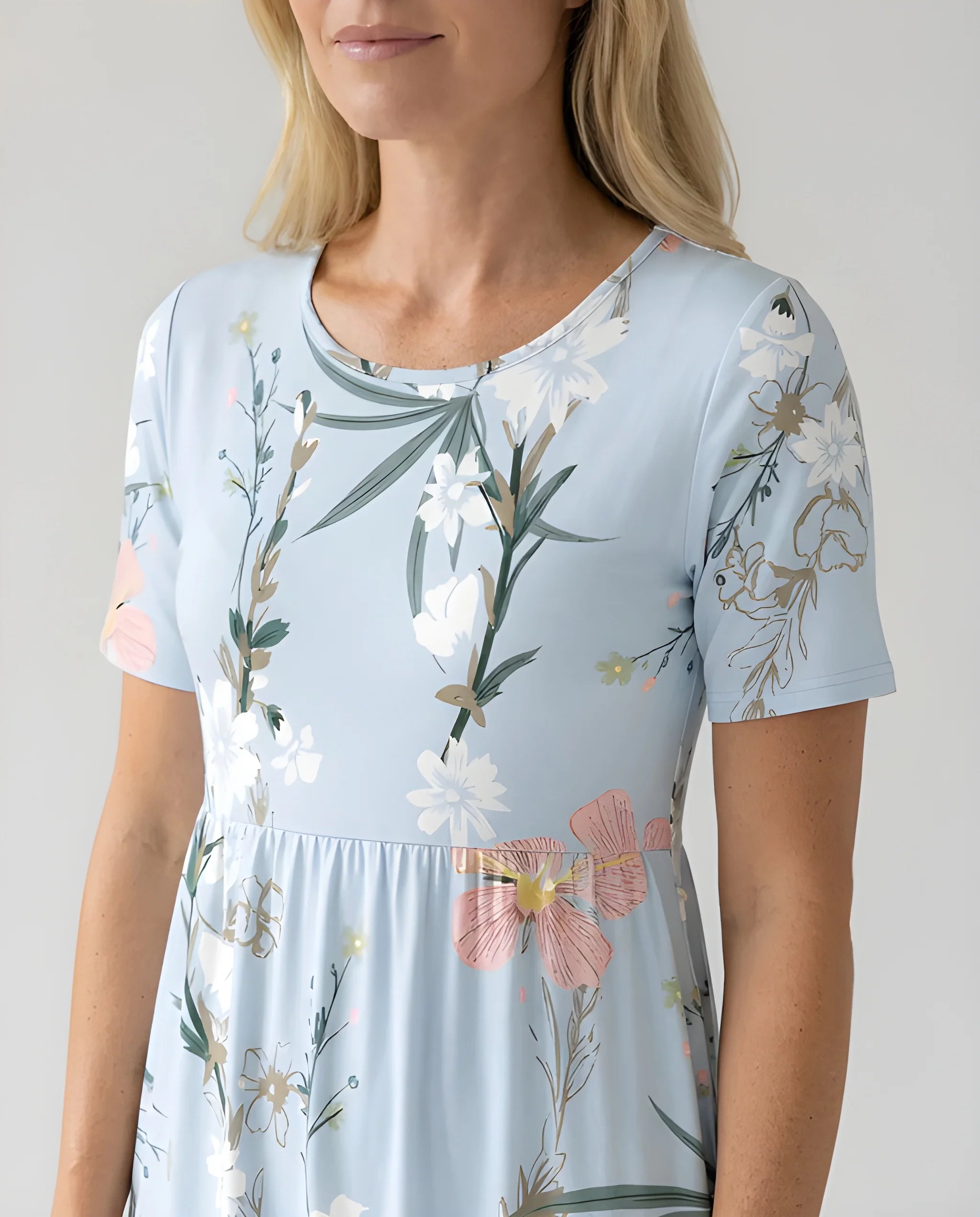Women's Casual Floral Midi Summer Dress with Short Sleeves