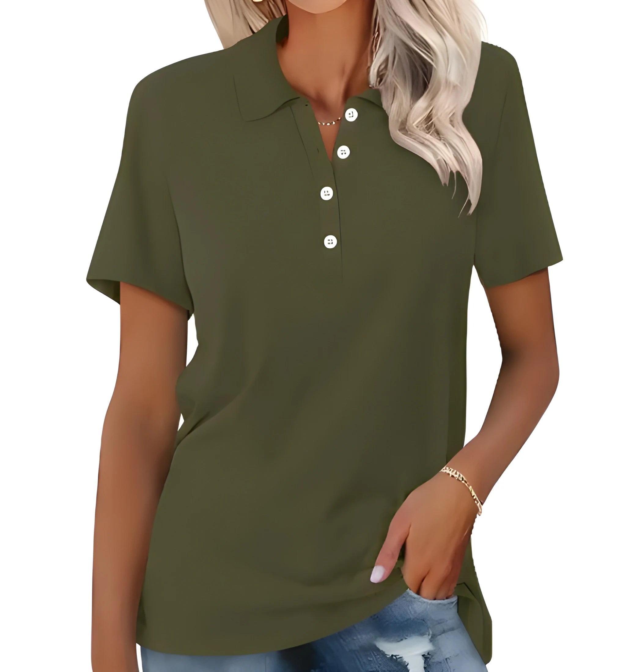 Women's Casual Polo Shirt with V-Neck and Short Sleeve