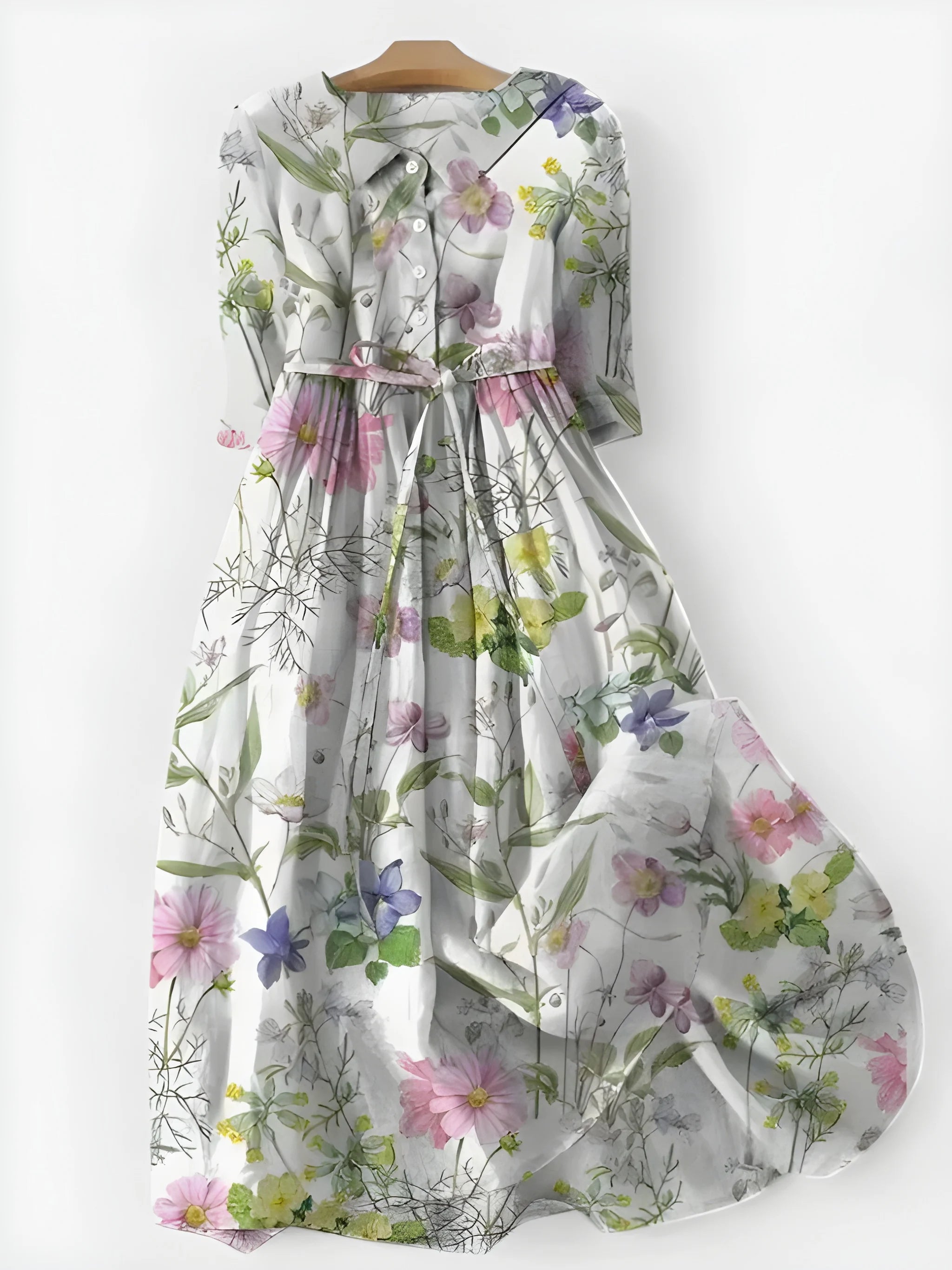 Women's Floral Elegant Midi Summer Dress with 3/4 Sleeve