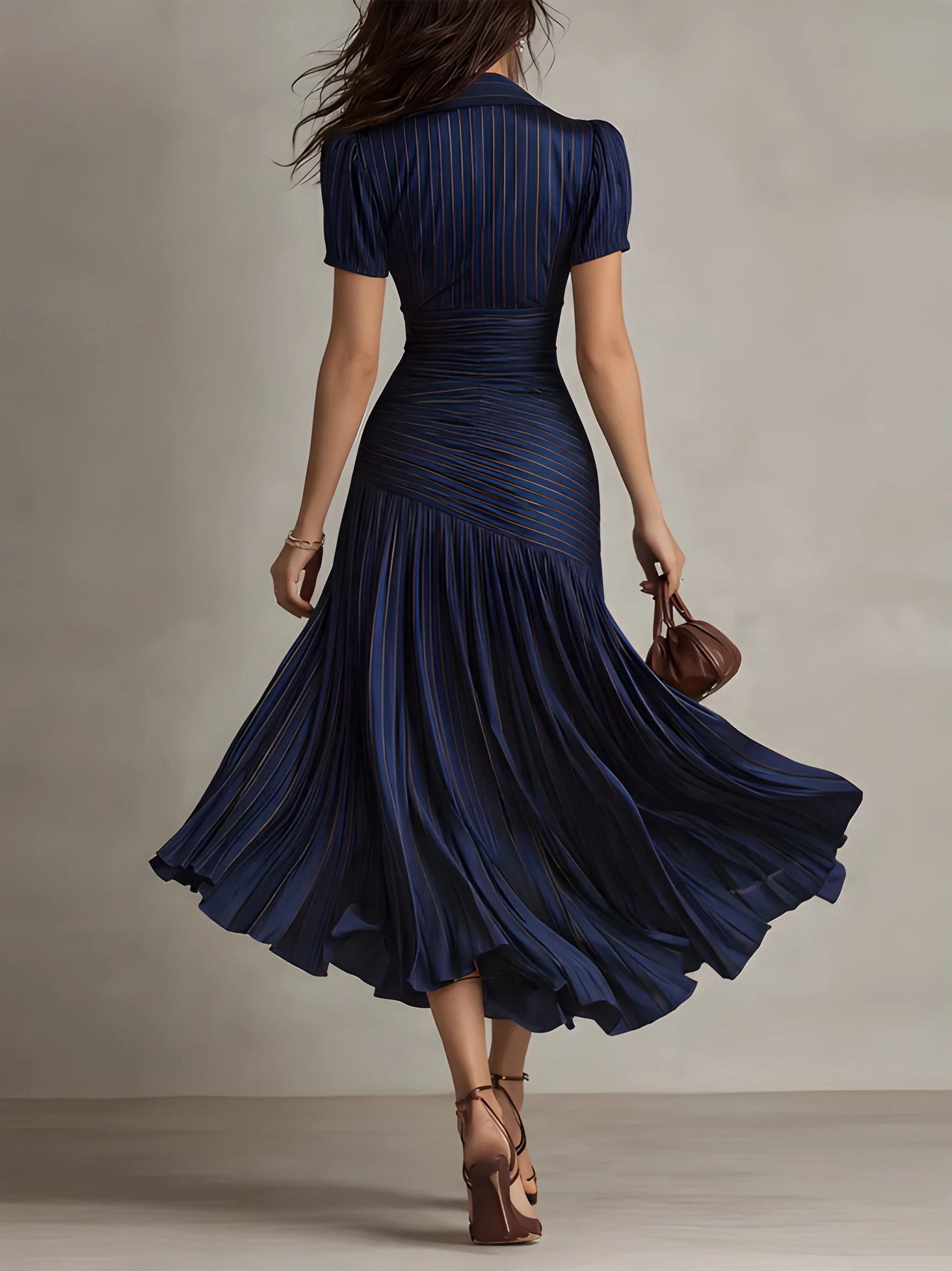 Women's Vintage Plaid Midi Summer Dress with Short Sleeves