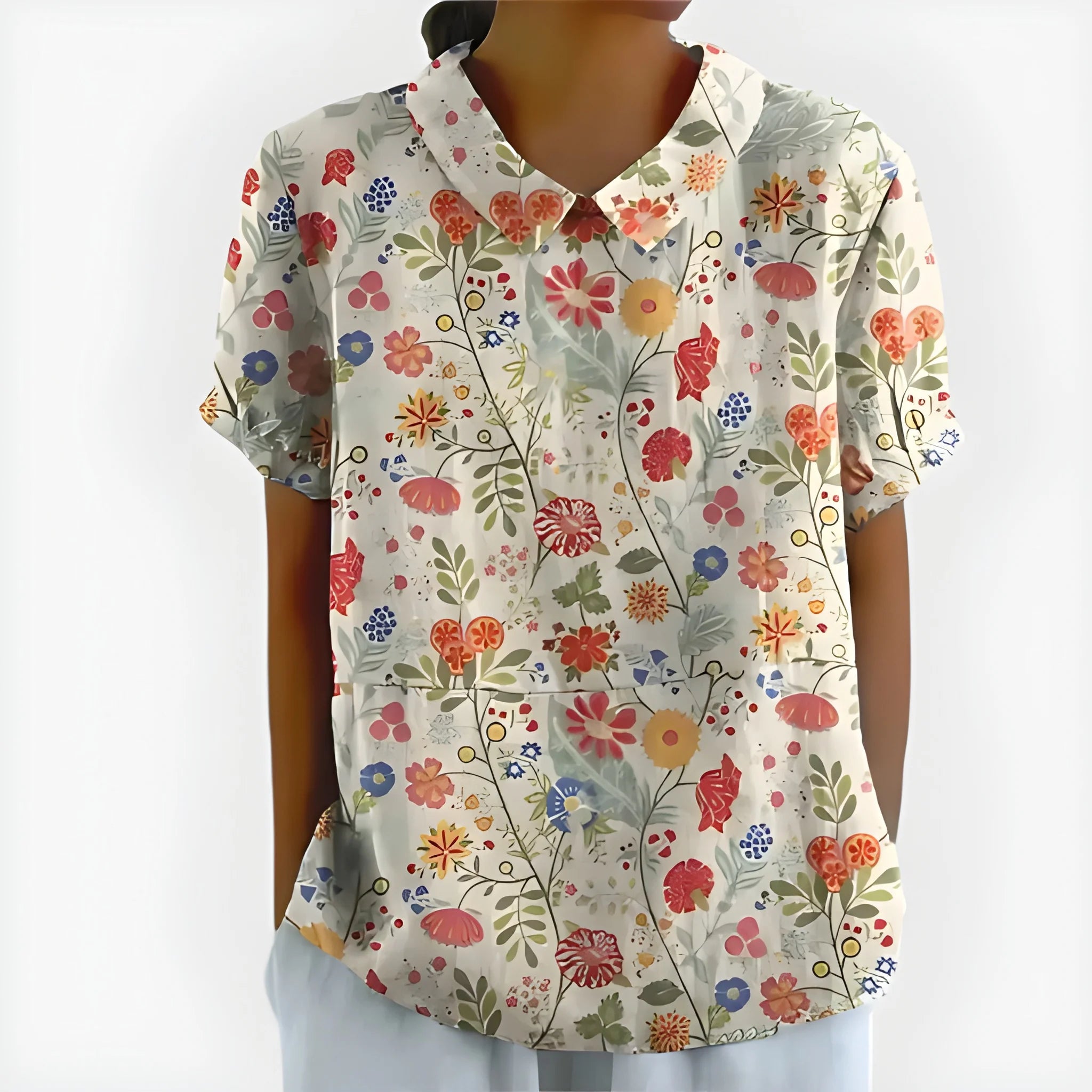 Women's Summer Striped Blouse with Short Sleeve and V-Neck