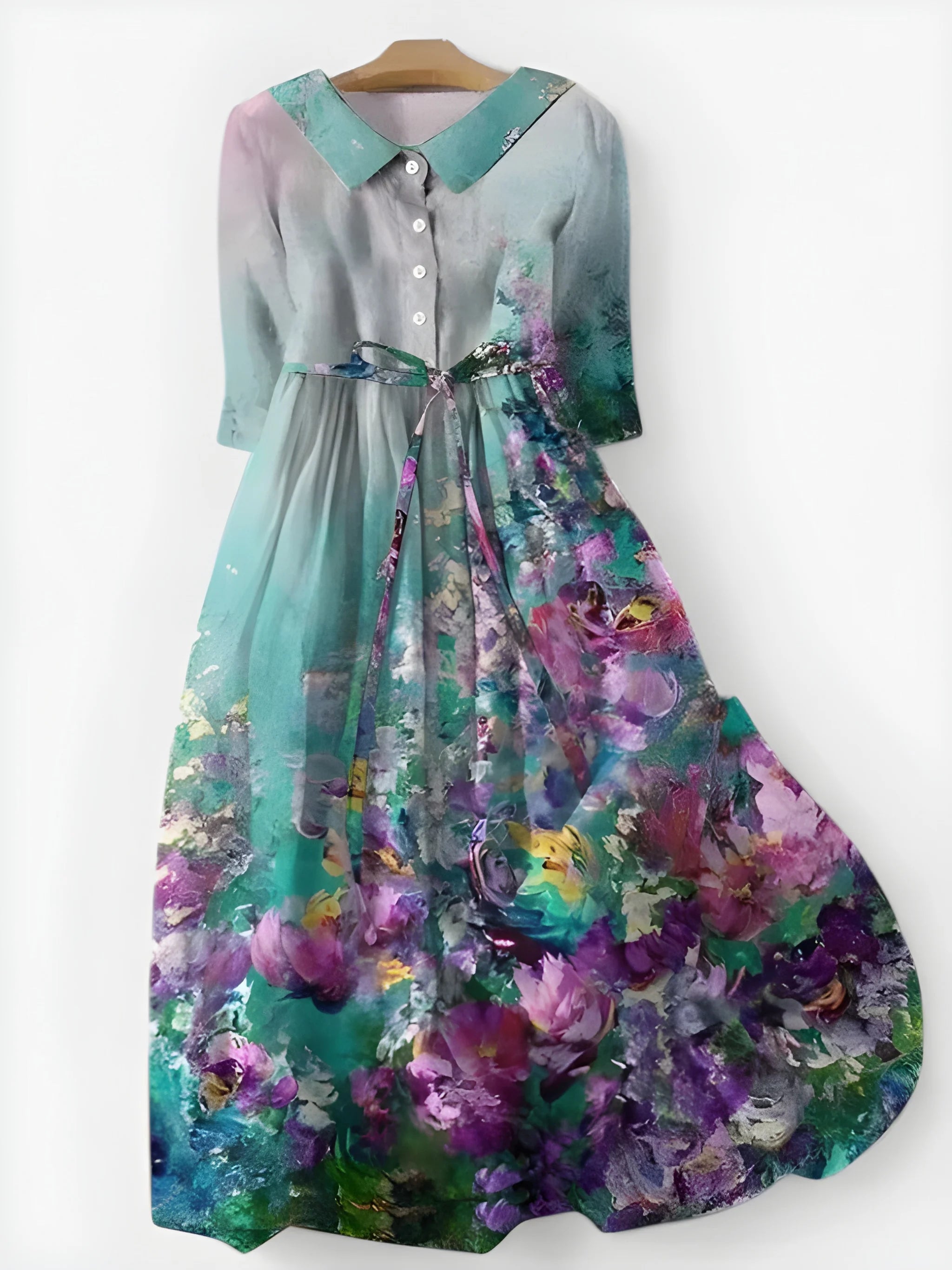 Women's Floral Elegant Midi Summer Dress with 3/4 Sleeve