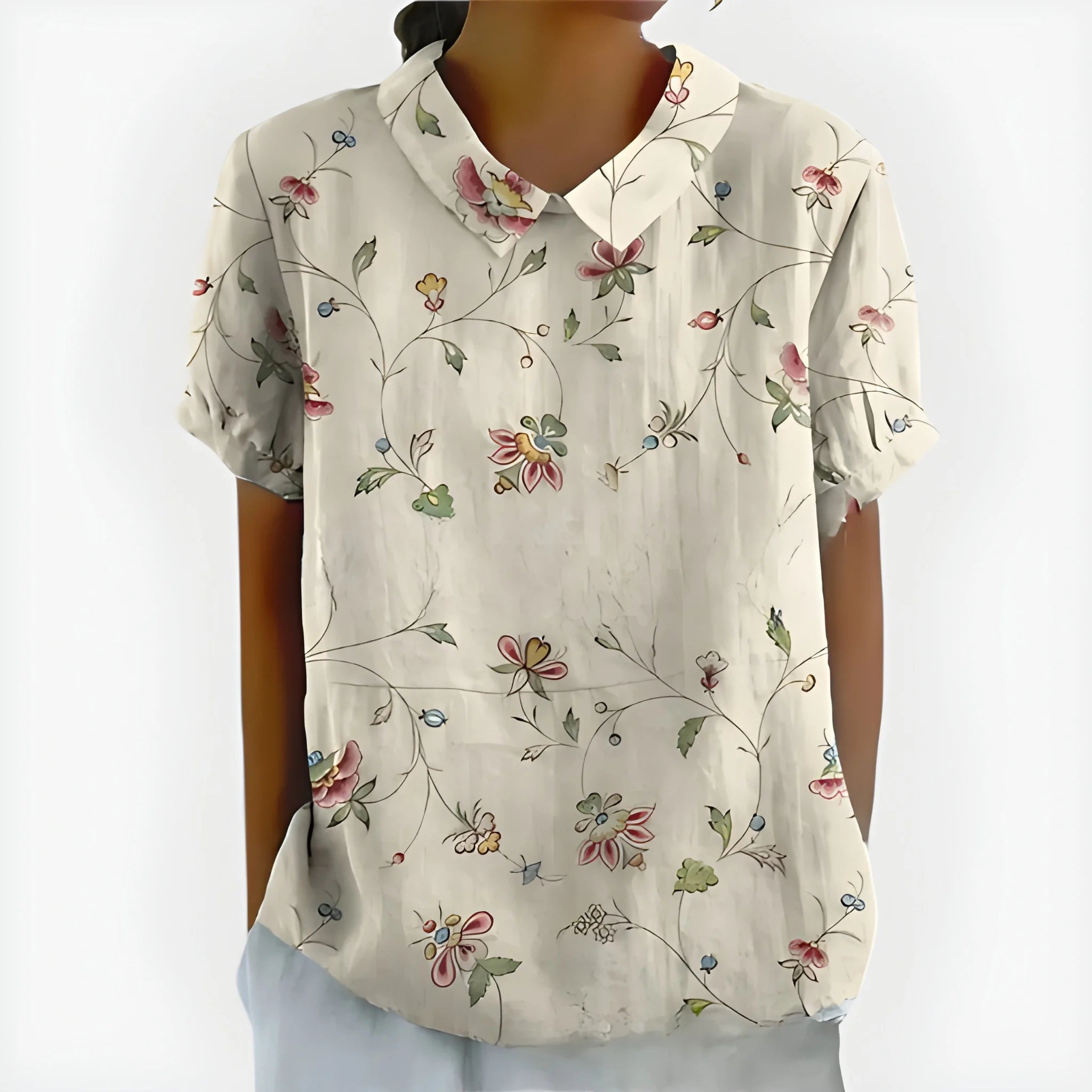 Women's Summer Striped Blouse with Short Sleeve and V-Neck