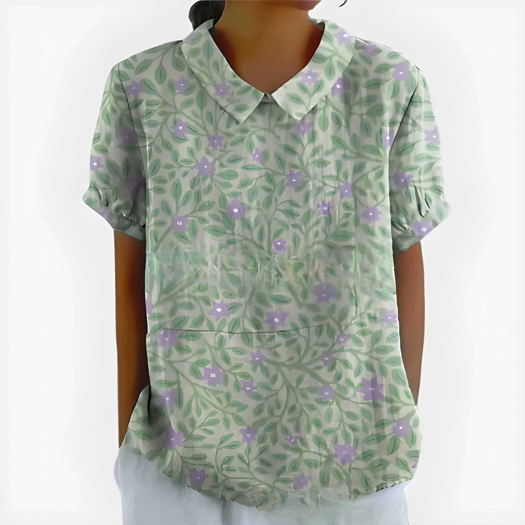 Women's Summer Striped Blouse with Short Sleeve and V-Neck