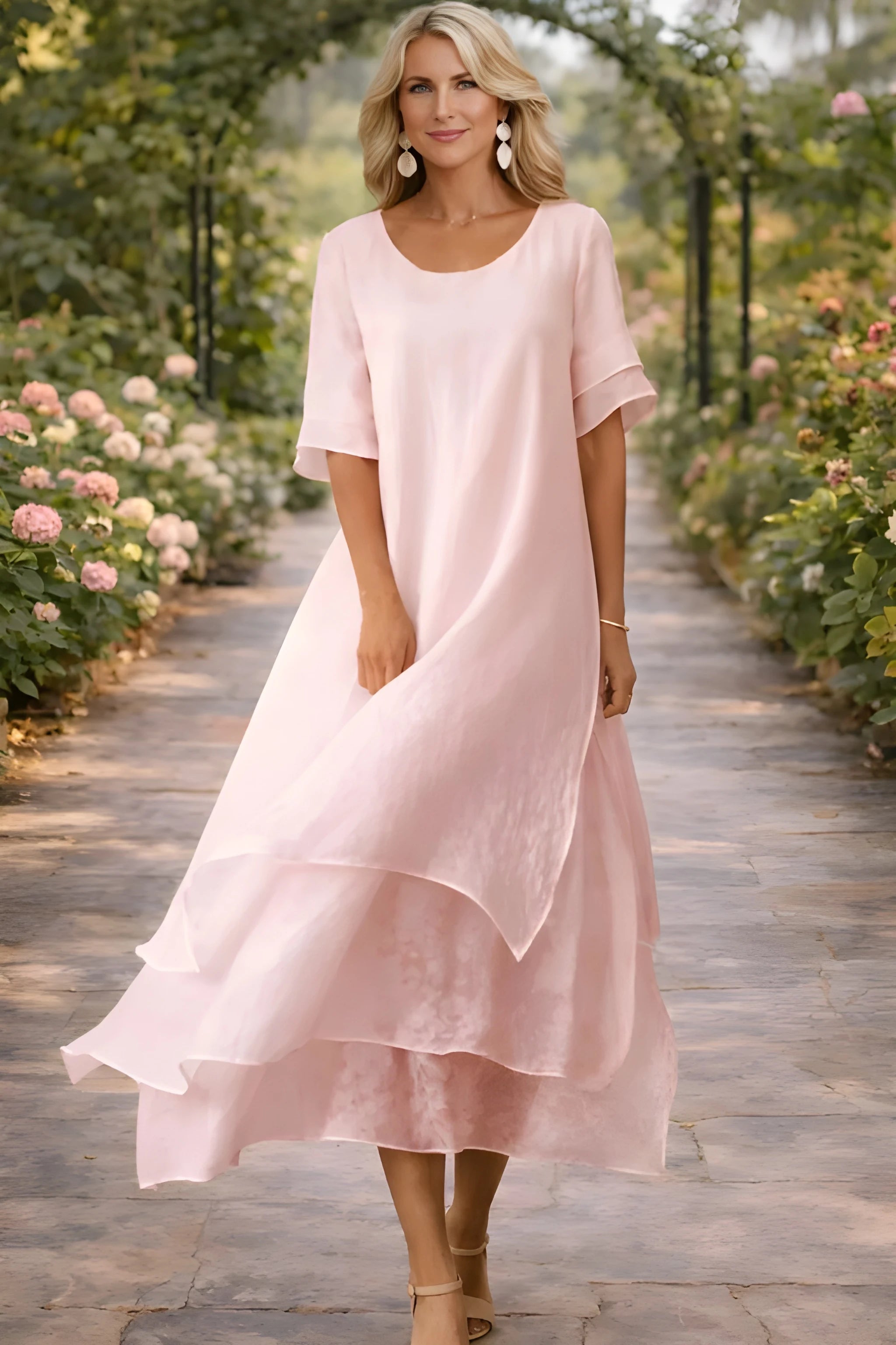 Women's Elegant Flowy Midi Summer Dress with High Neck