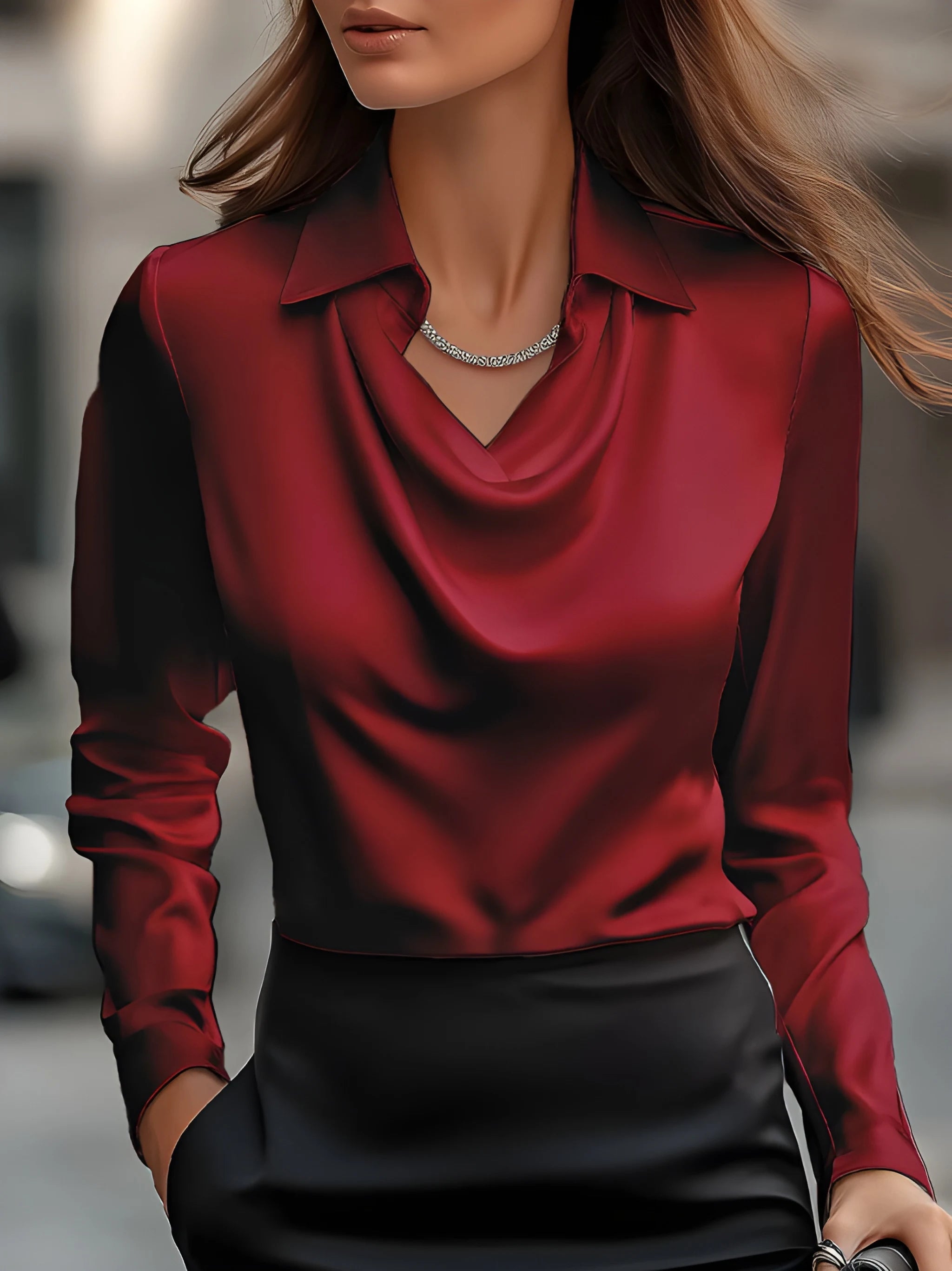 Women's Summer Long Sleeve Blouse with Cowl Neck