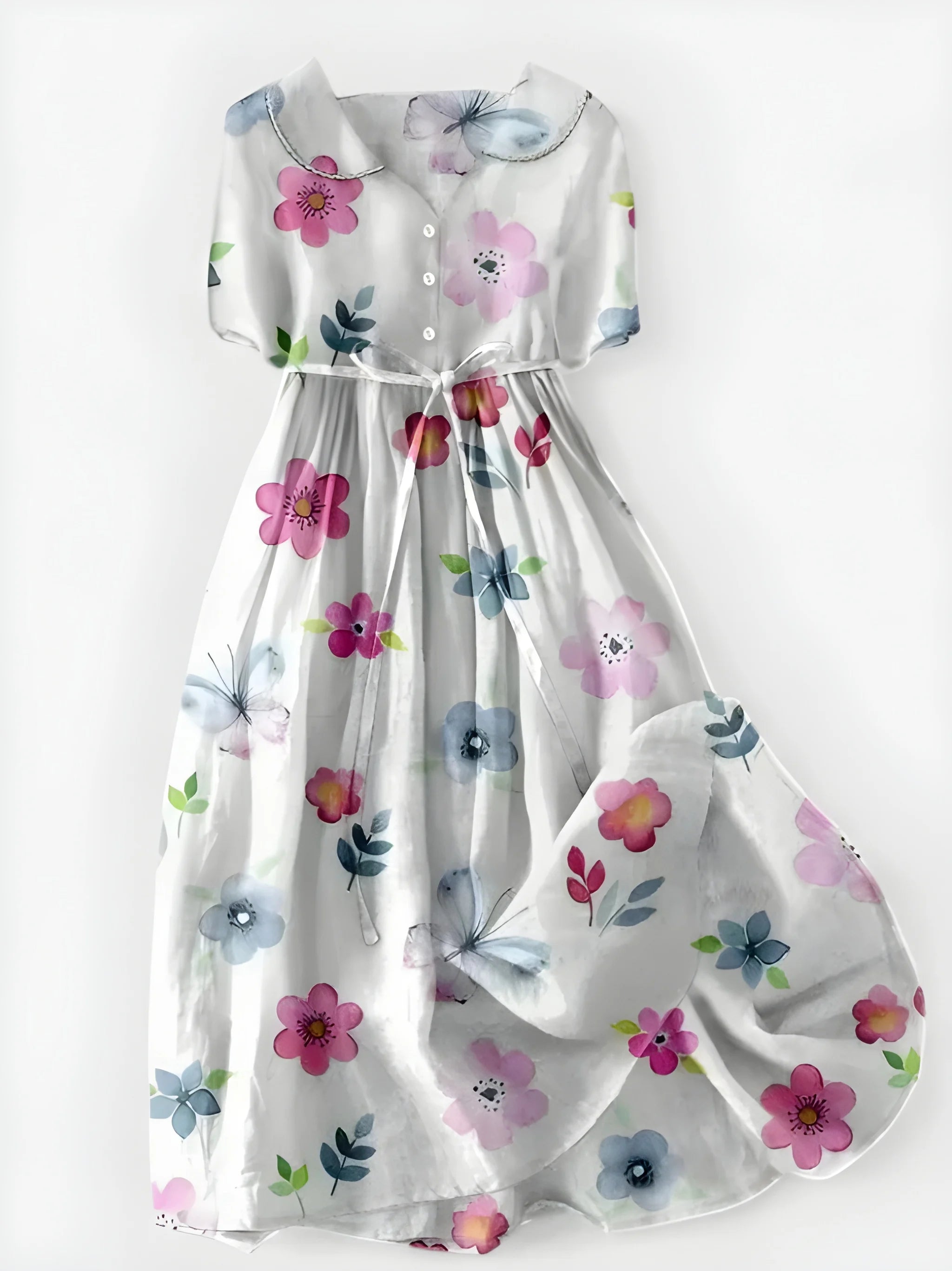 Women's Floral Elegant Midi Summer Dress with 3/4 Sleeve