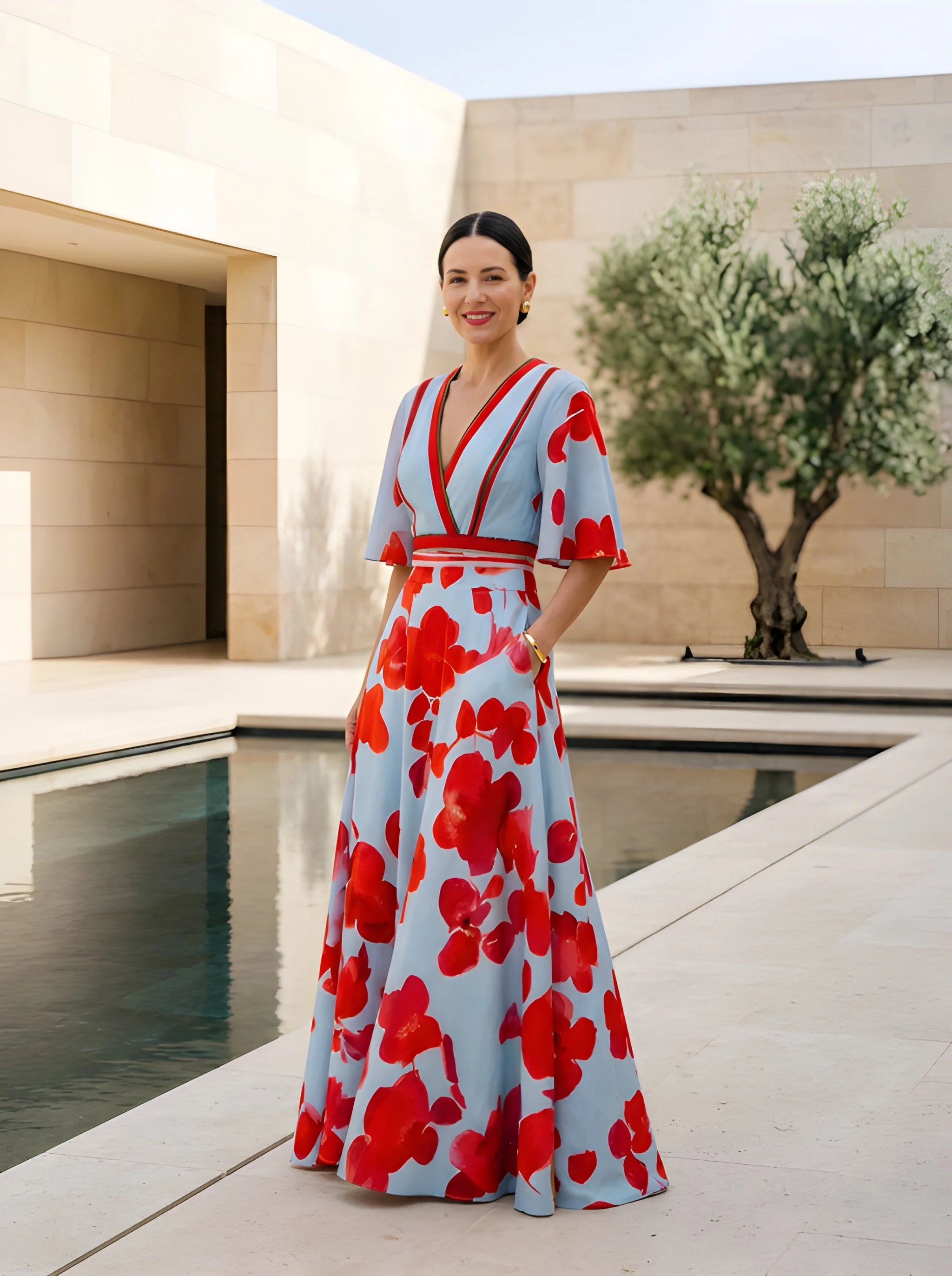 Women's Floral Boho Maxi Summer Dress with V-Neck and Flowy Silhouette