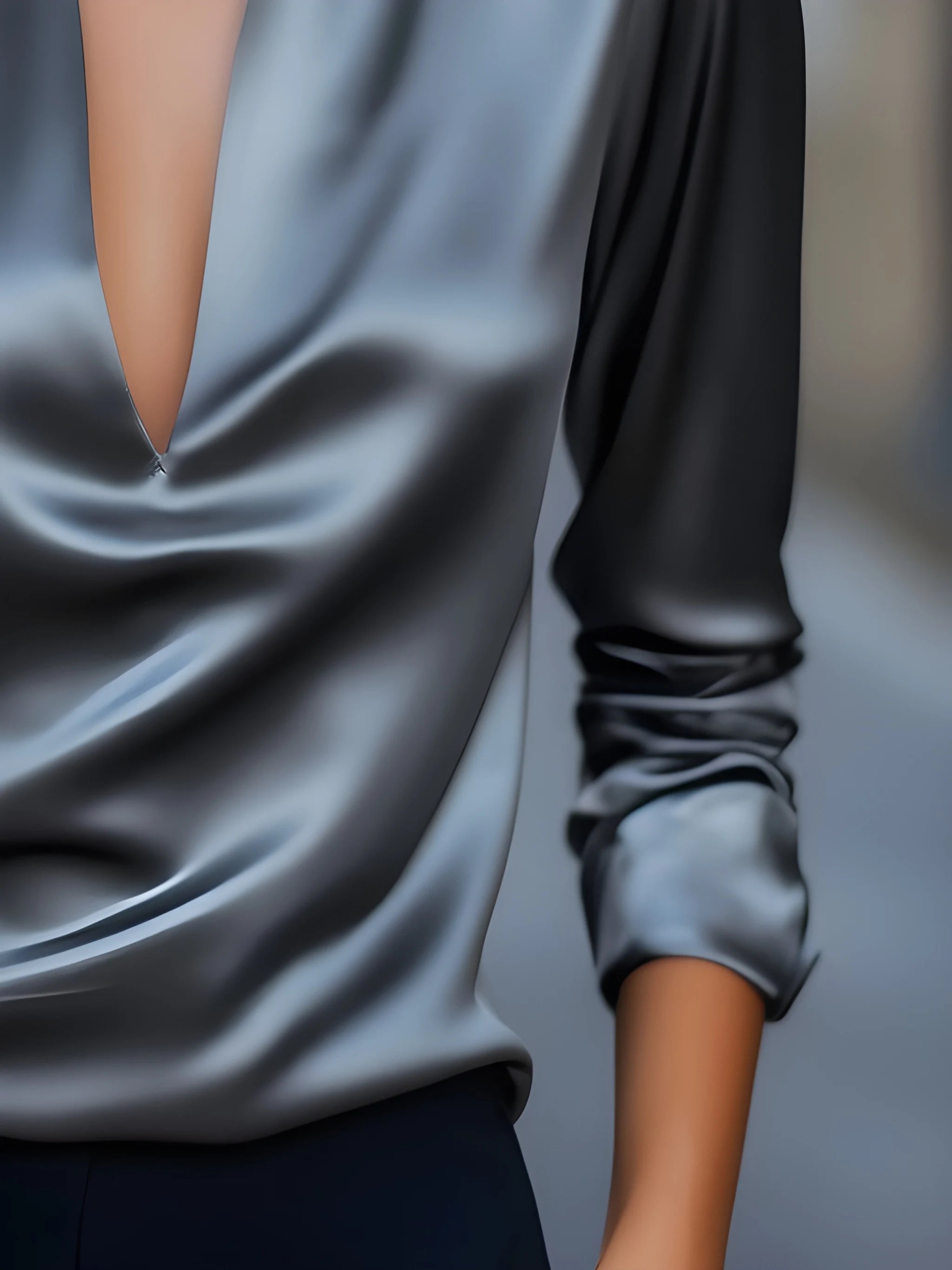 Women's Summer Long Sleeve Blouse with V-Neck