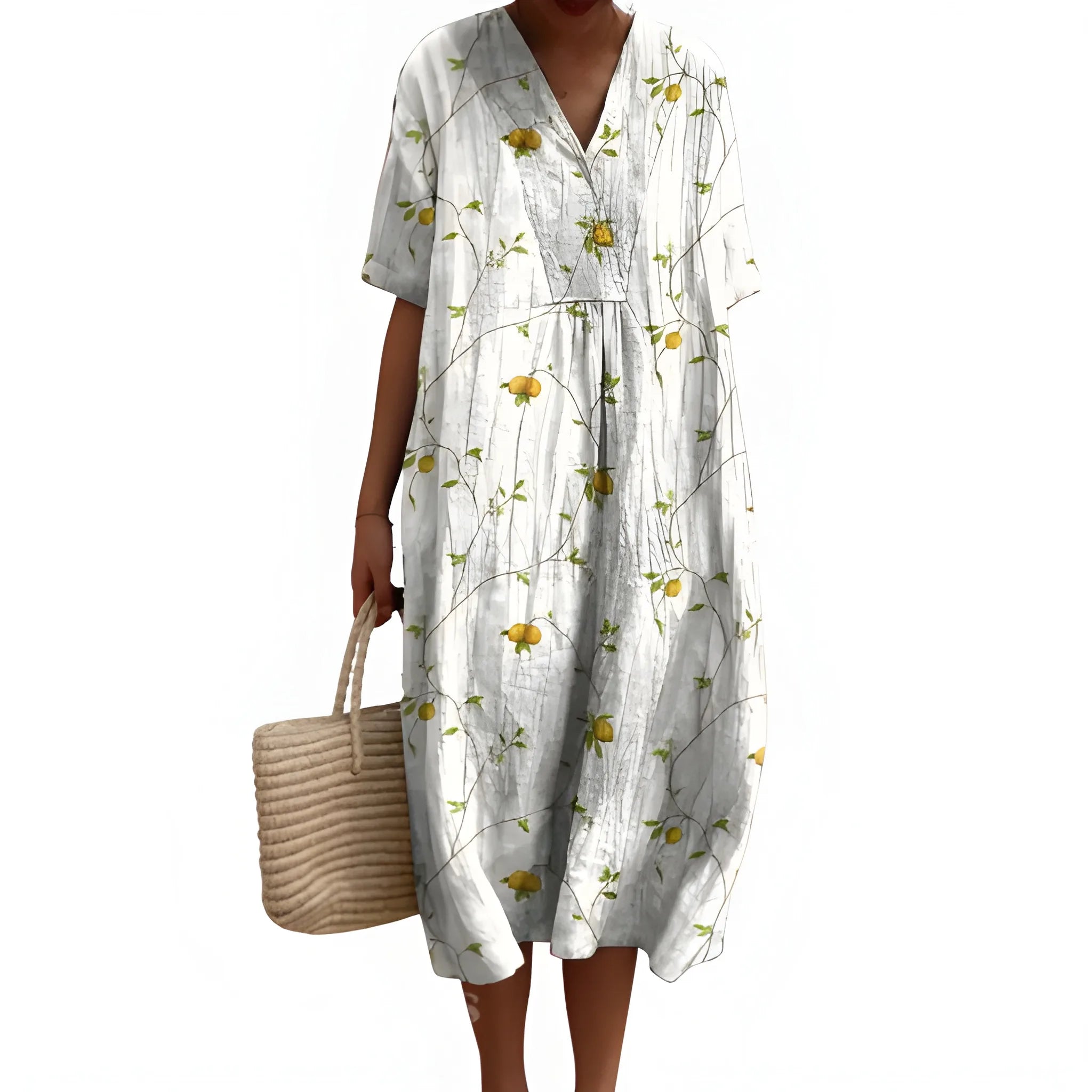 Women's Casual Floral Midi Summer Dress with V Neck