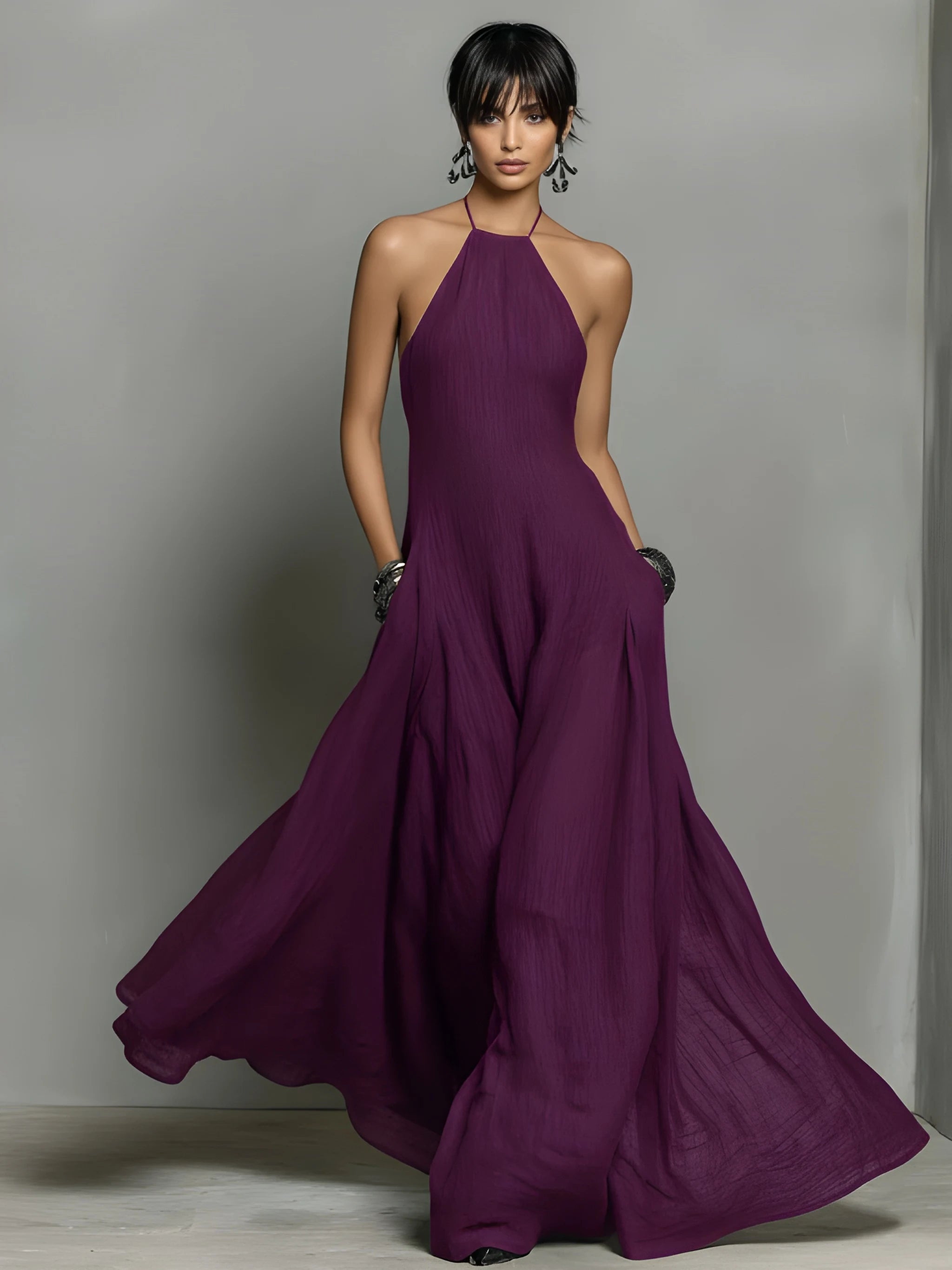 Women's Casual Boho Maxi Summer Dress with Pleated Details