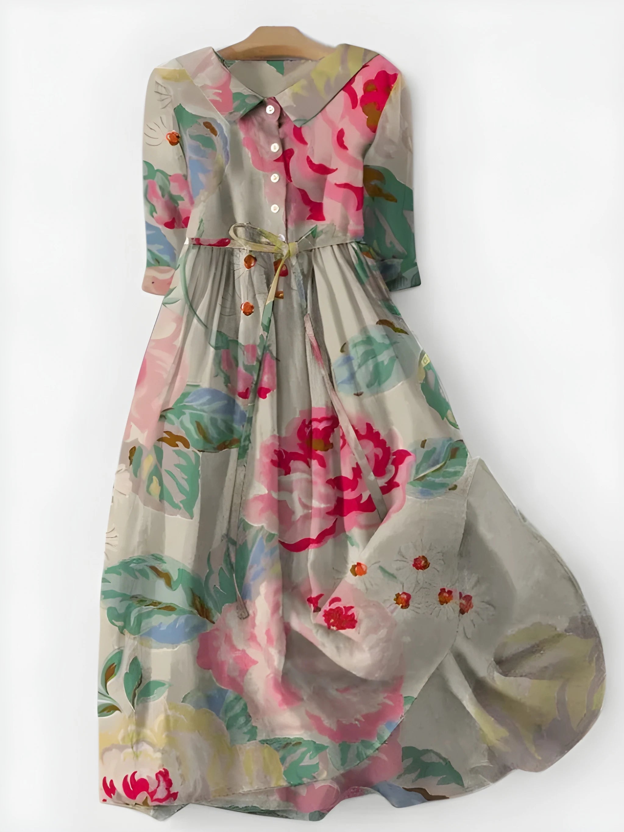 Women's Floral Elegant Midi Summer Dress with 3/4 Sleeve