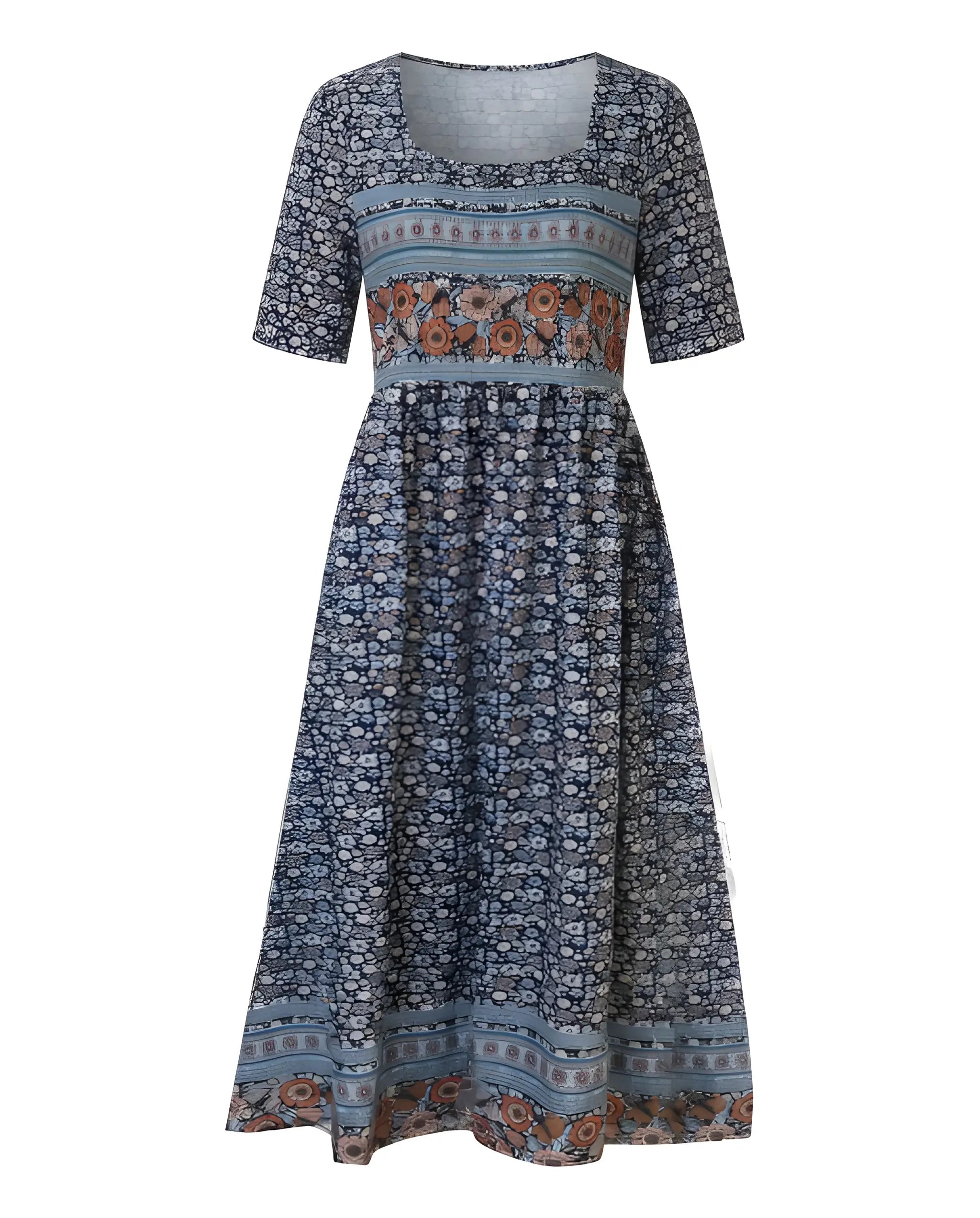 Women's Boho Midi Summer Dress with Square Neck and Tiered Skirt