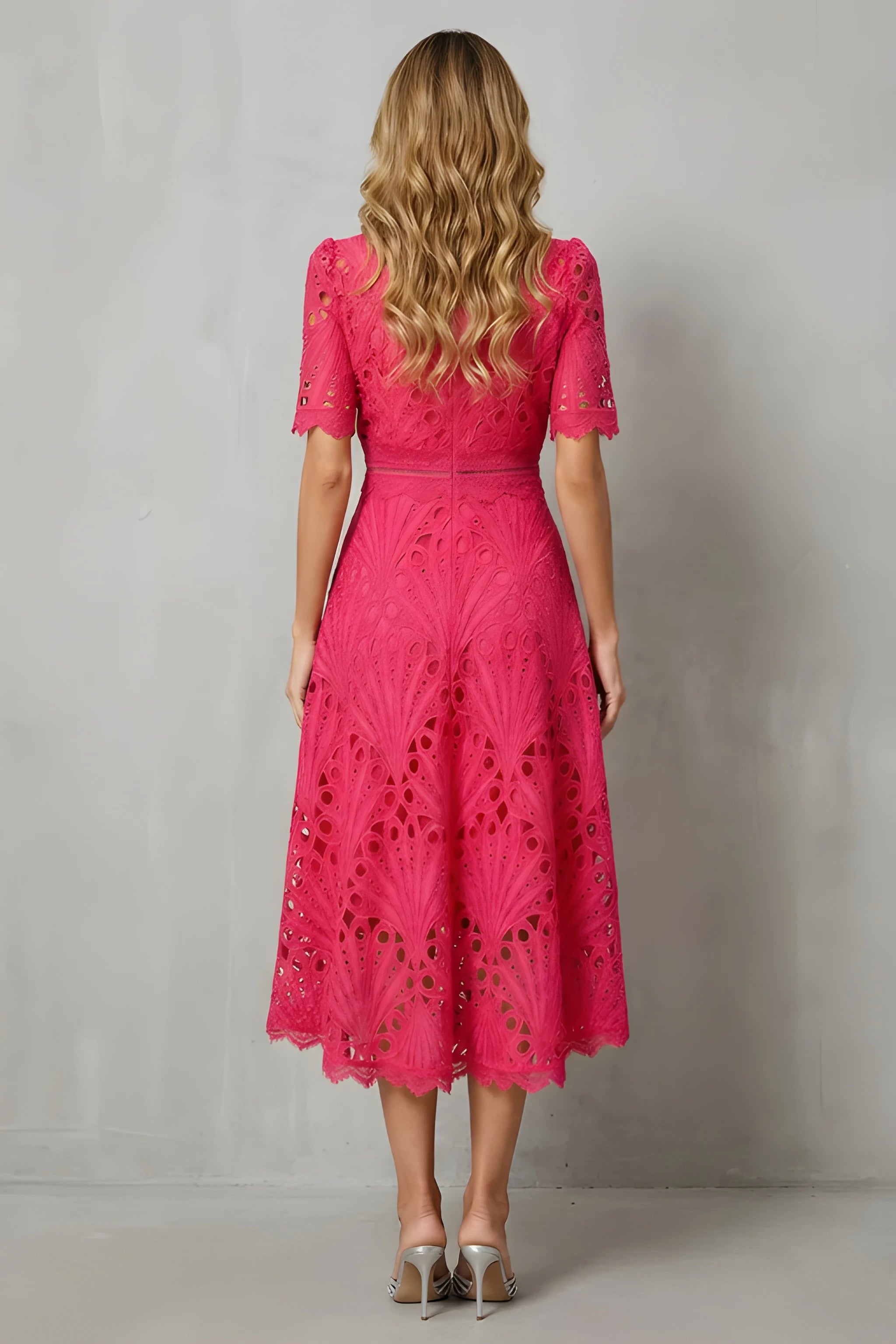 Women's Elegant Vintage Midi Wedding Guest Dress with High Neck