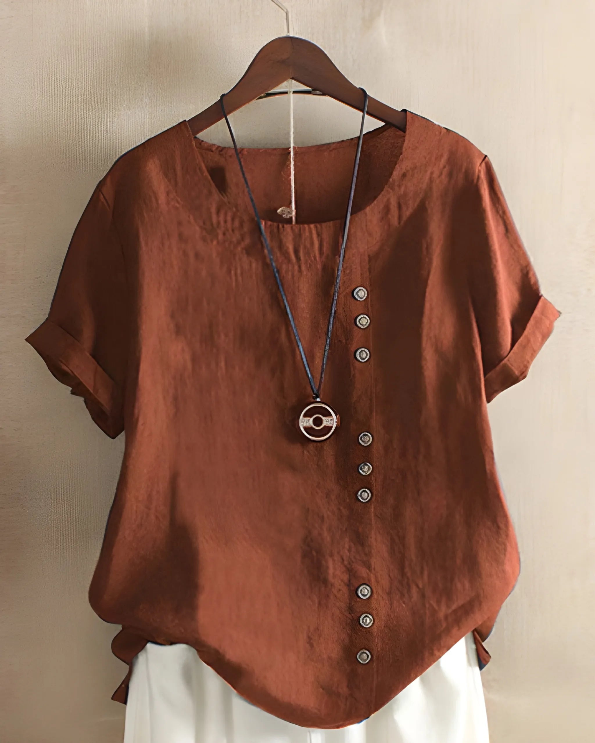 Women's Oversized Summer Tunic Blouse with Crew Neck and Short Sleeve