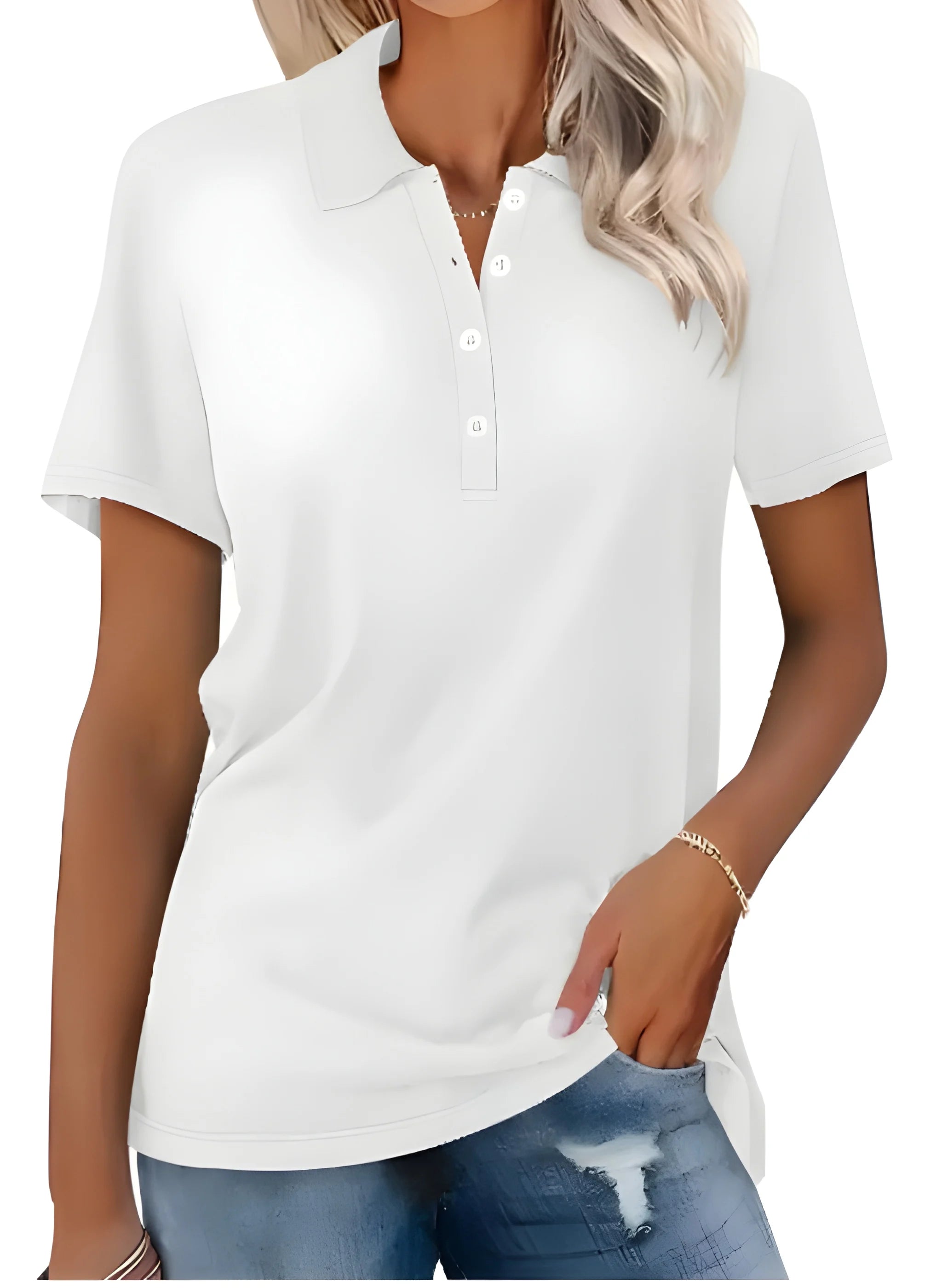 Women's Casual Polo Shirt with V-Neck and Short Sleeve