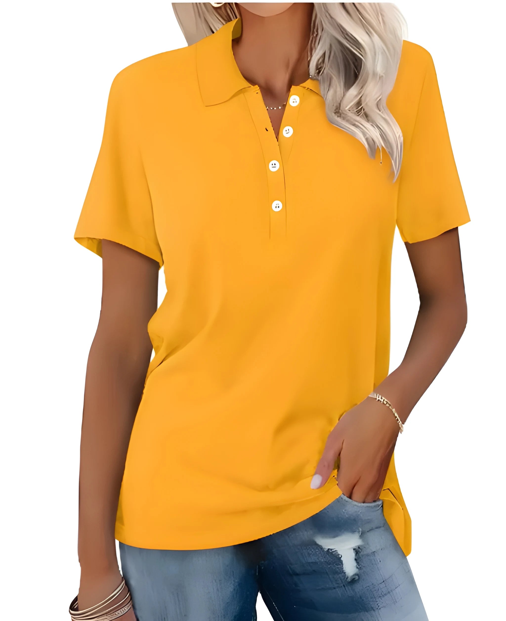 Women's Casual Polo Shirt with V-Neck and Short Sleeve