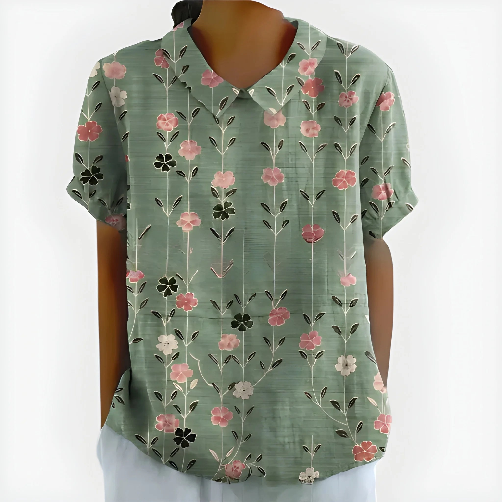 Women's Summer Striped Blouse with Short Sleeve and V-Neck