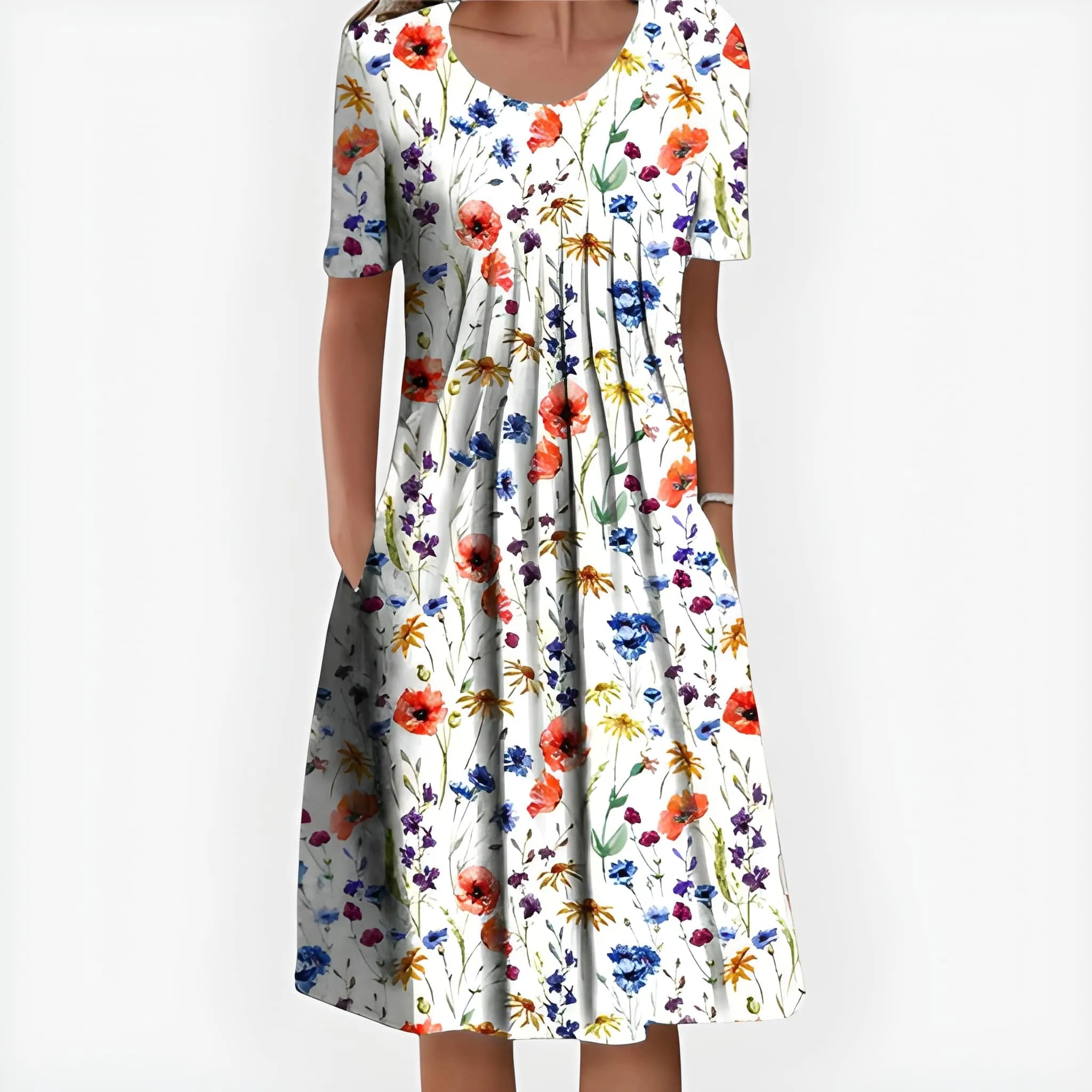 Women's Elegant Flowy Midi Summer Dress with Layered Detail